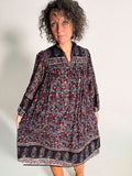1970s Black Cotton Gauze Dress