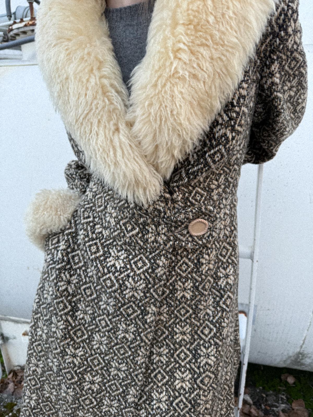 1970s Mark Russell England Wool Tapestry Penny Lane Coat with Shearling