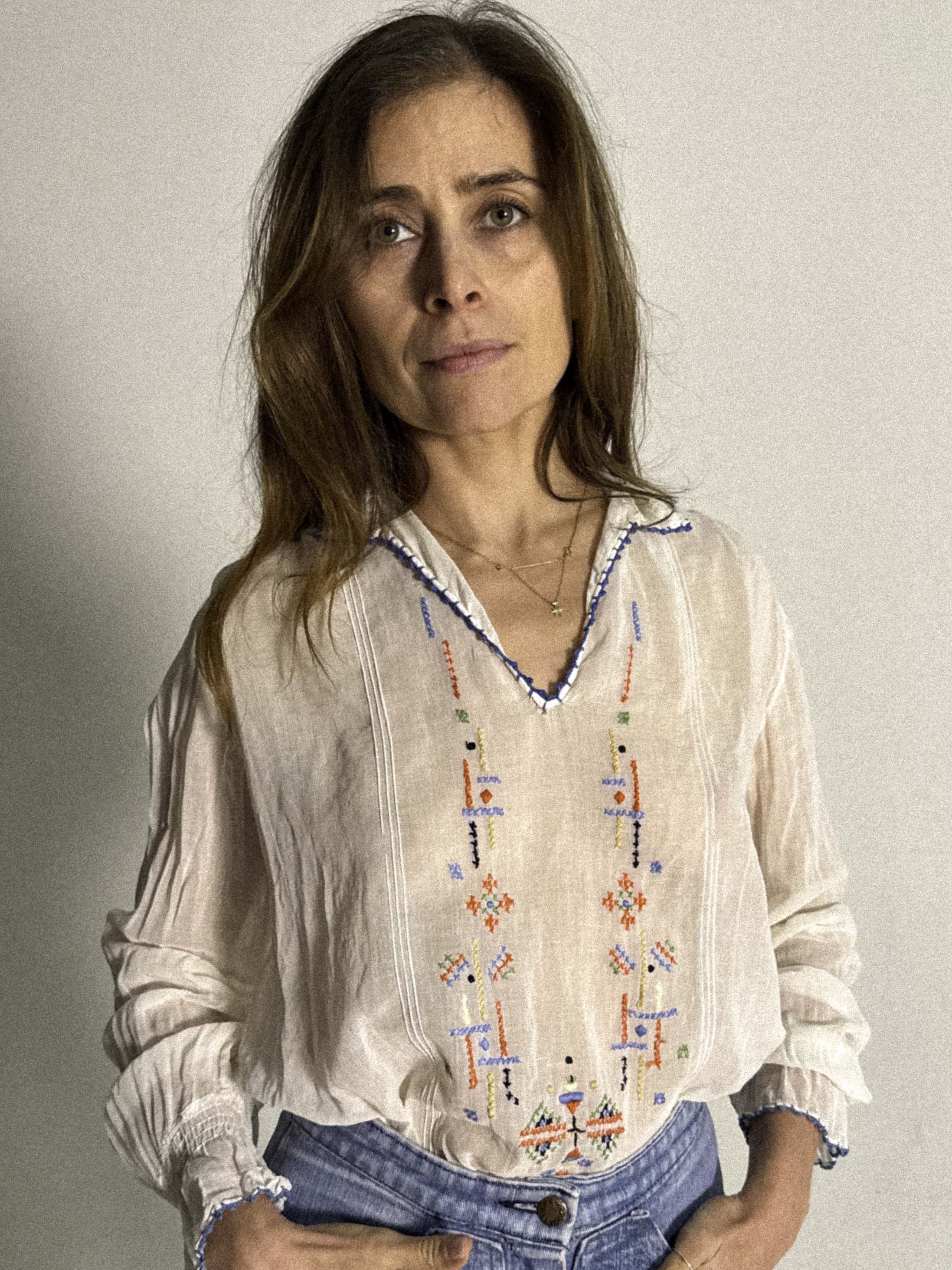 1930s Embroidered Cotton Gauze Blouse