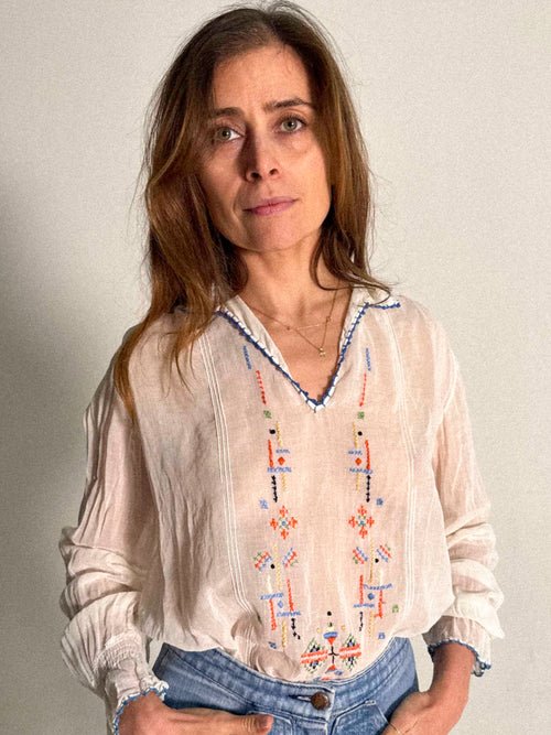 1930s Embroidered Cotton Gauze Blouse