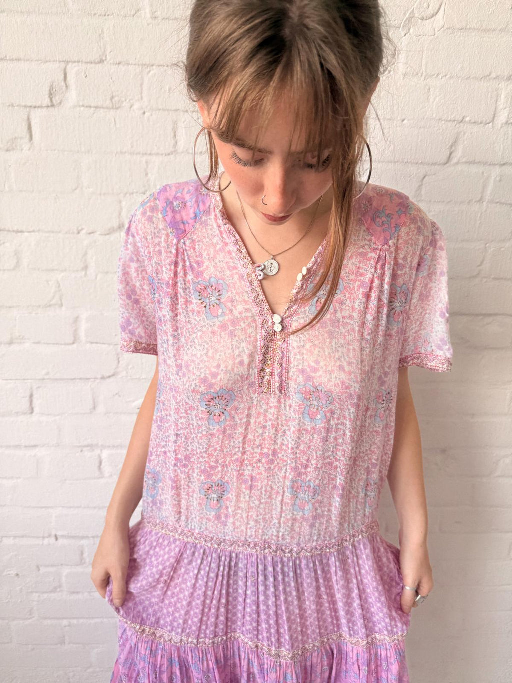 1970s Adini Indian Cotton Gauze Block Print Summer Dress