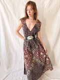 1970s Indian Block Print Cotton Caftan Dress