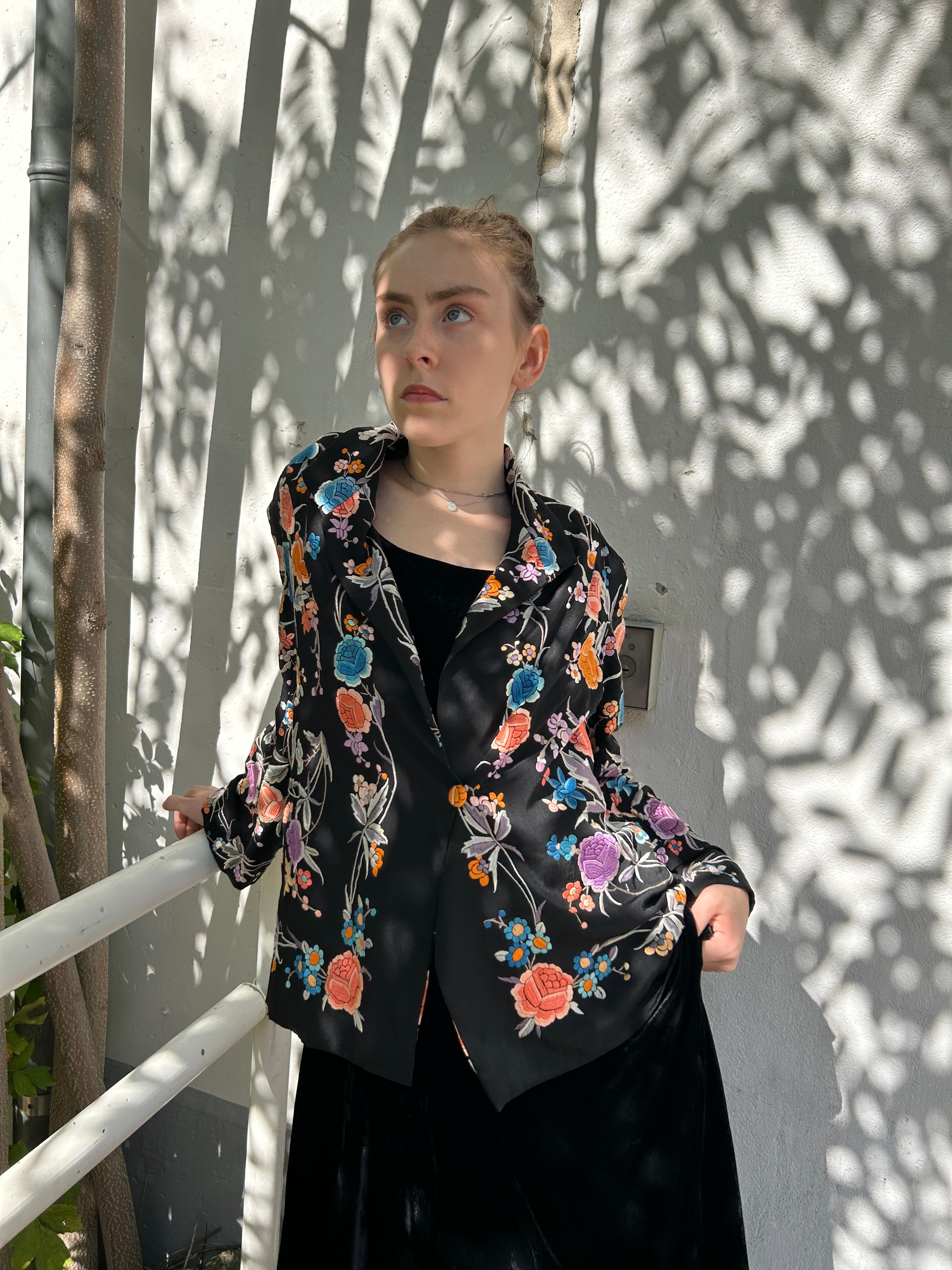 1920s Embroidered Silk Satin Jacket