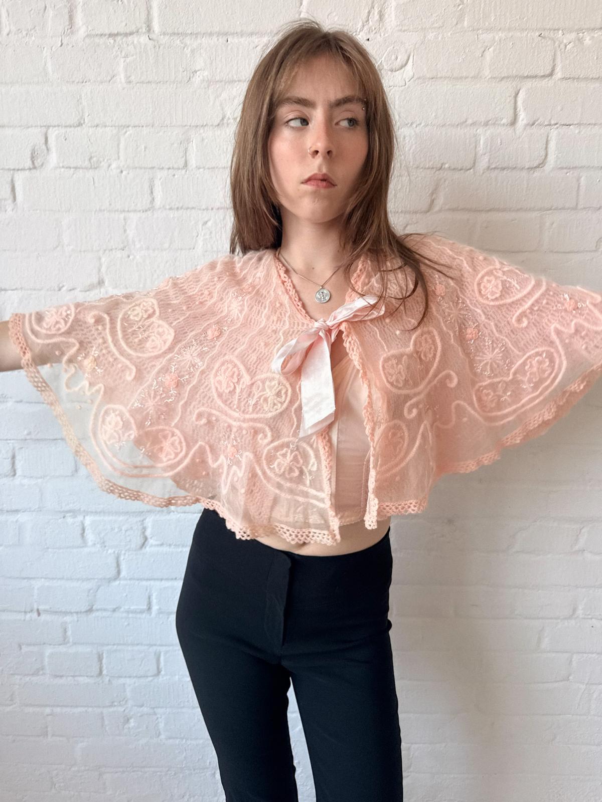 Edwardian / Early 1920s Angora and Tulle Bedjacket