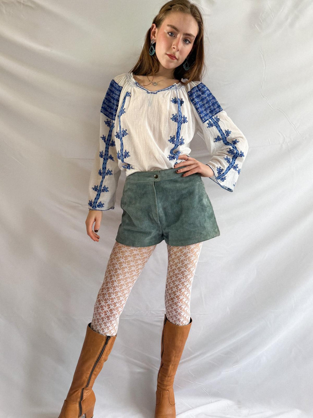 1970s Baby Blue Suede Hotpants