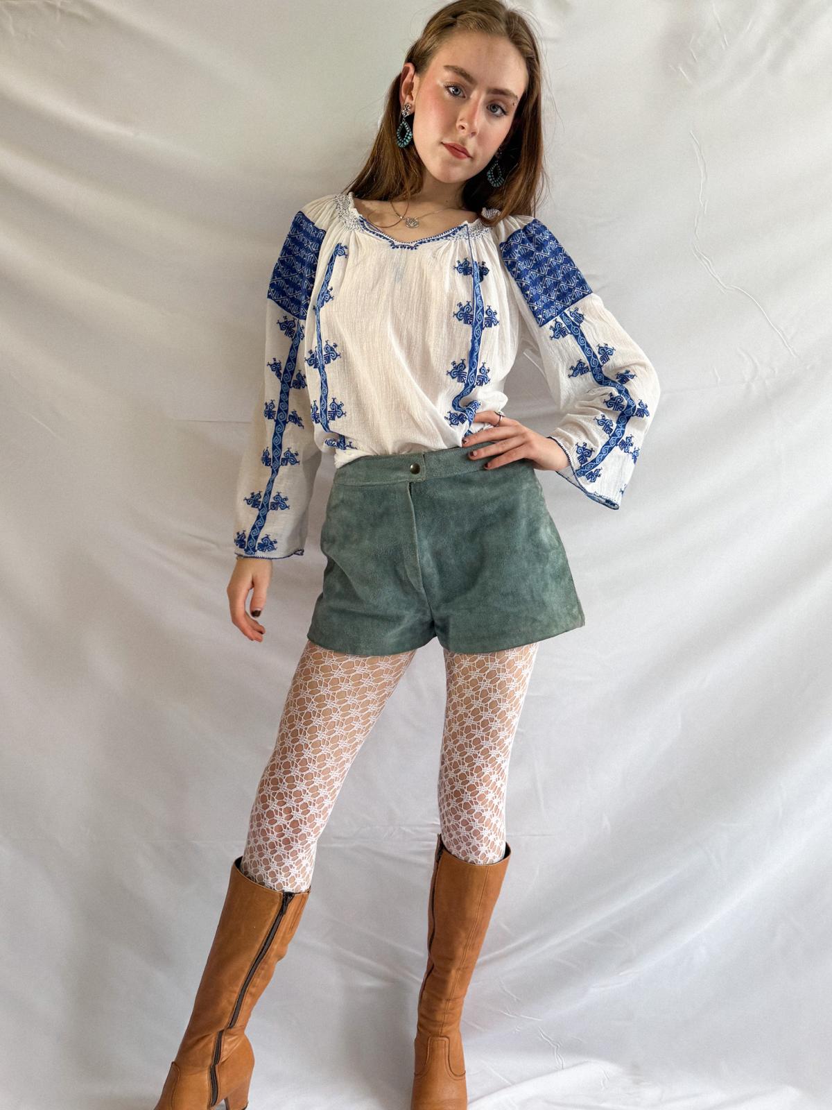 1970s Baby Blue Suede Hotpants