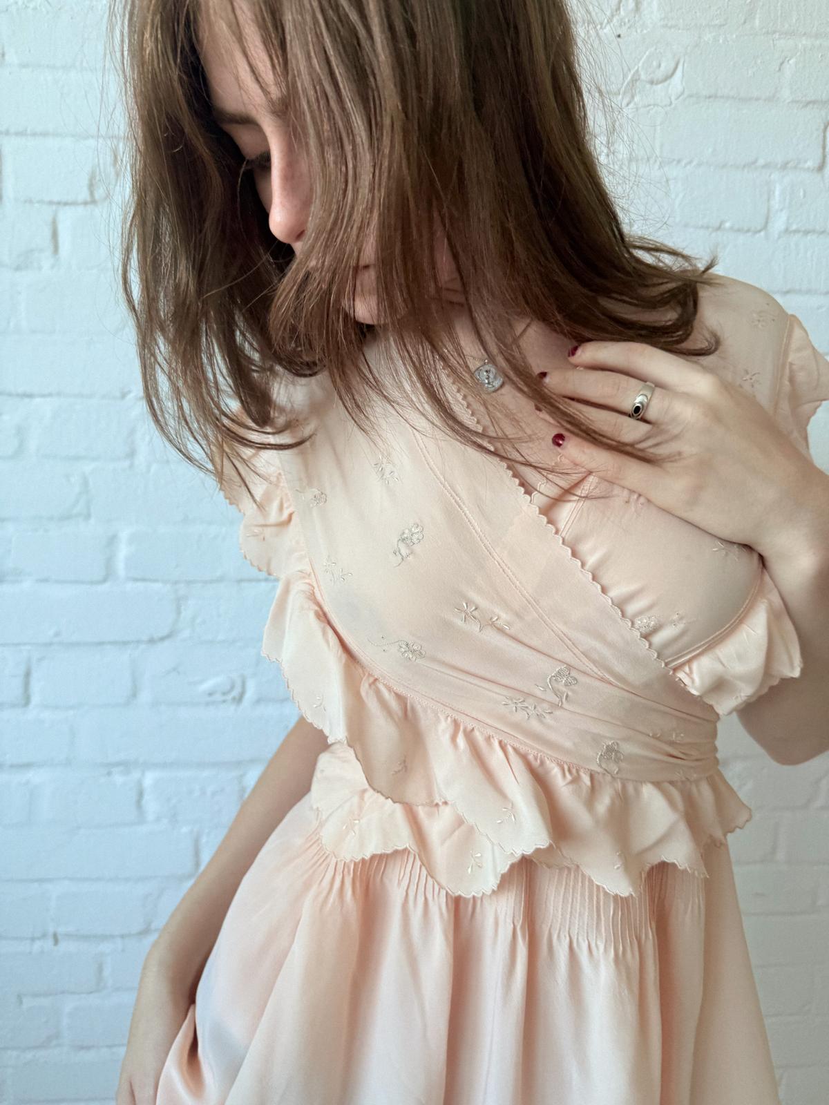 1930s Silk Tie-Up Nightgown