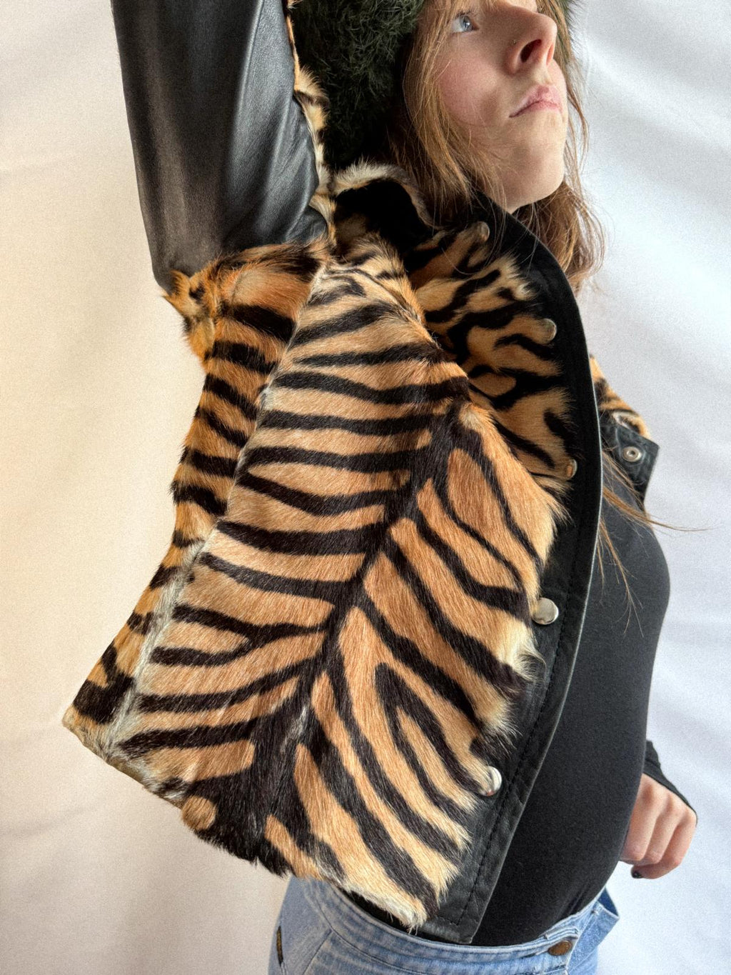 1970s Tiger Print Calf Hair & Leather Cropped Jacket