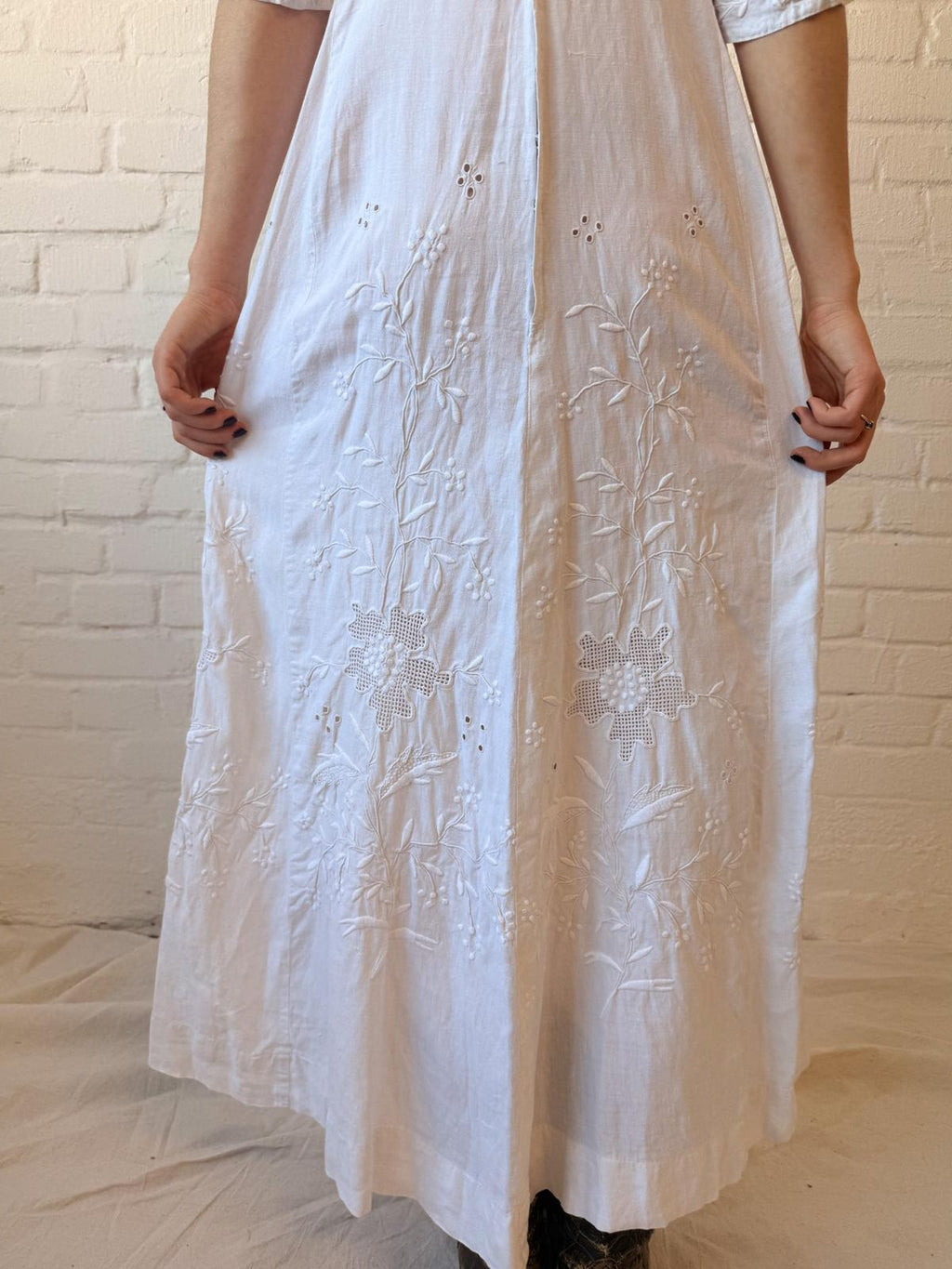 Edwardian White Embroidered Cotton Lawn Dress