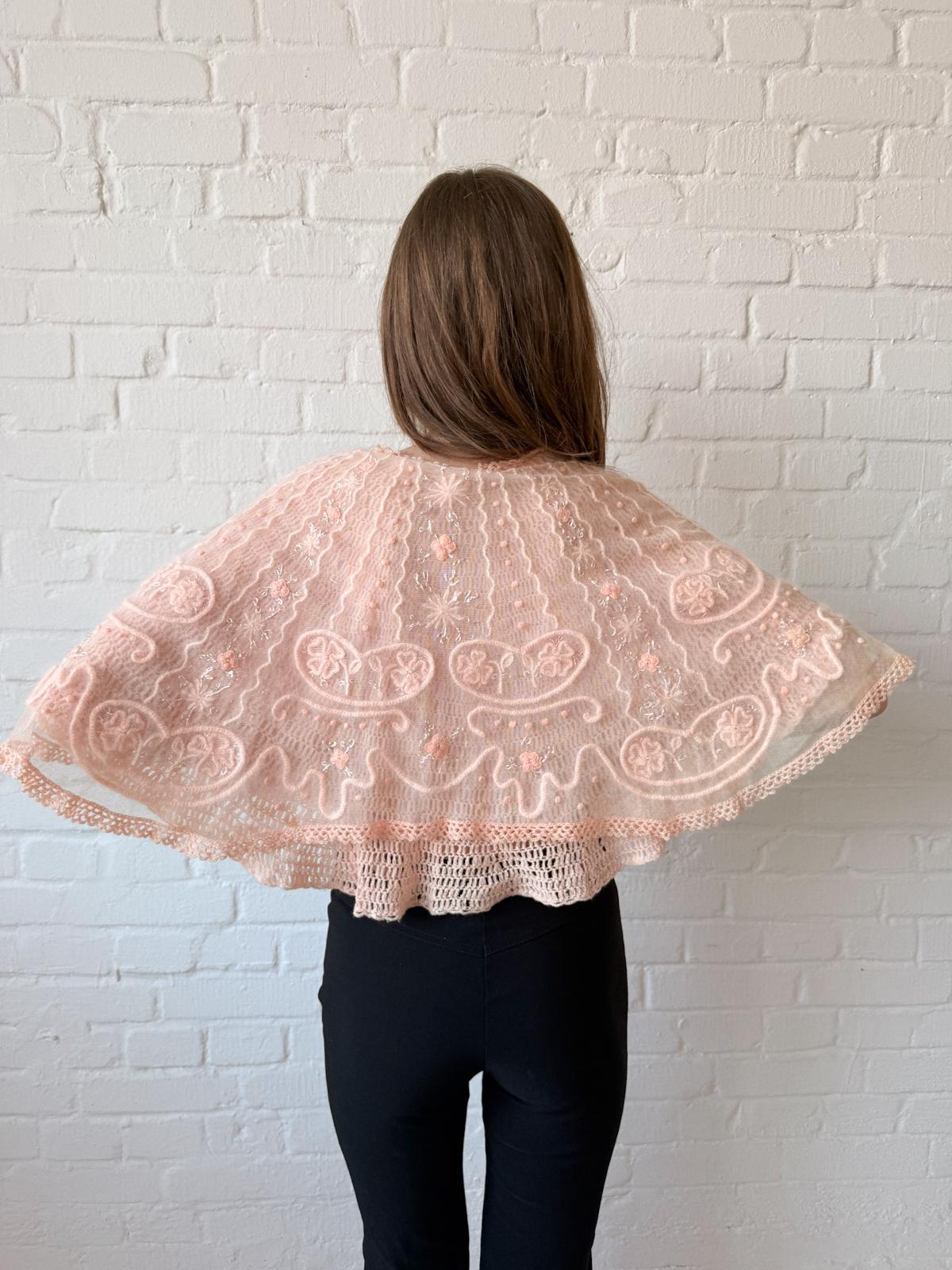 Edwardian to Early 1920s Angora & Tulle Bed Jacket / Capelet