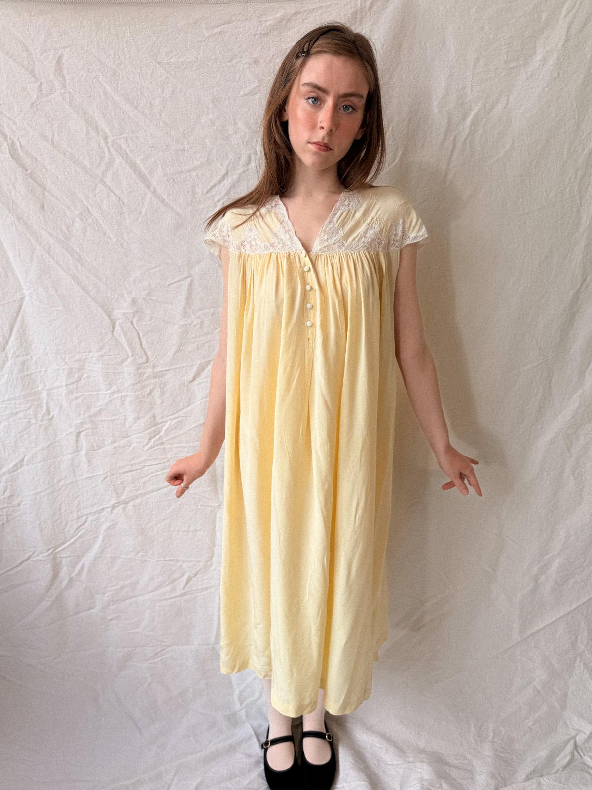 1930s Butter Yellow Silk and Lace Lingerie Dress/ Nightgown