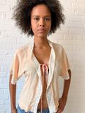 1940s Peach Silk Bed Jacket with Pastel Floral Lace