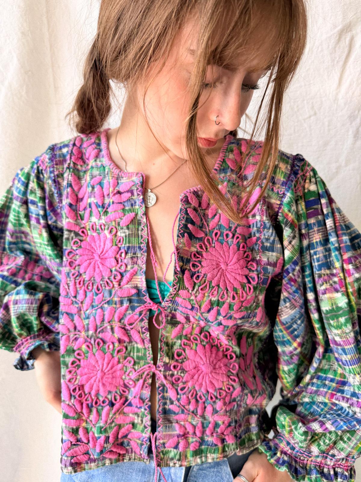 1970s Guatemalan Handwoven Huipil Jacket Blouse