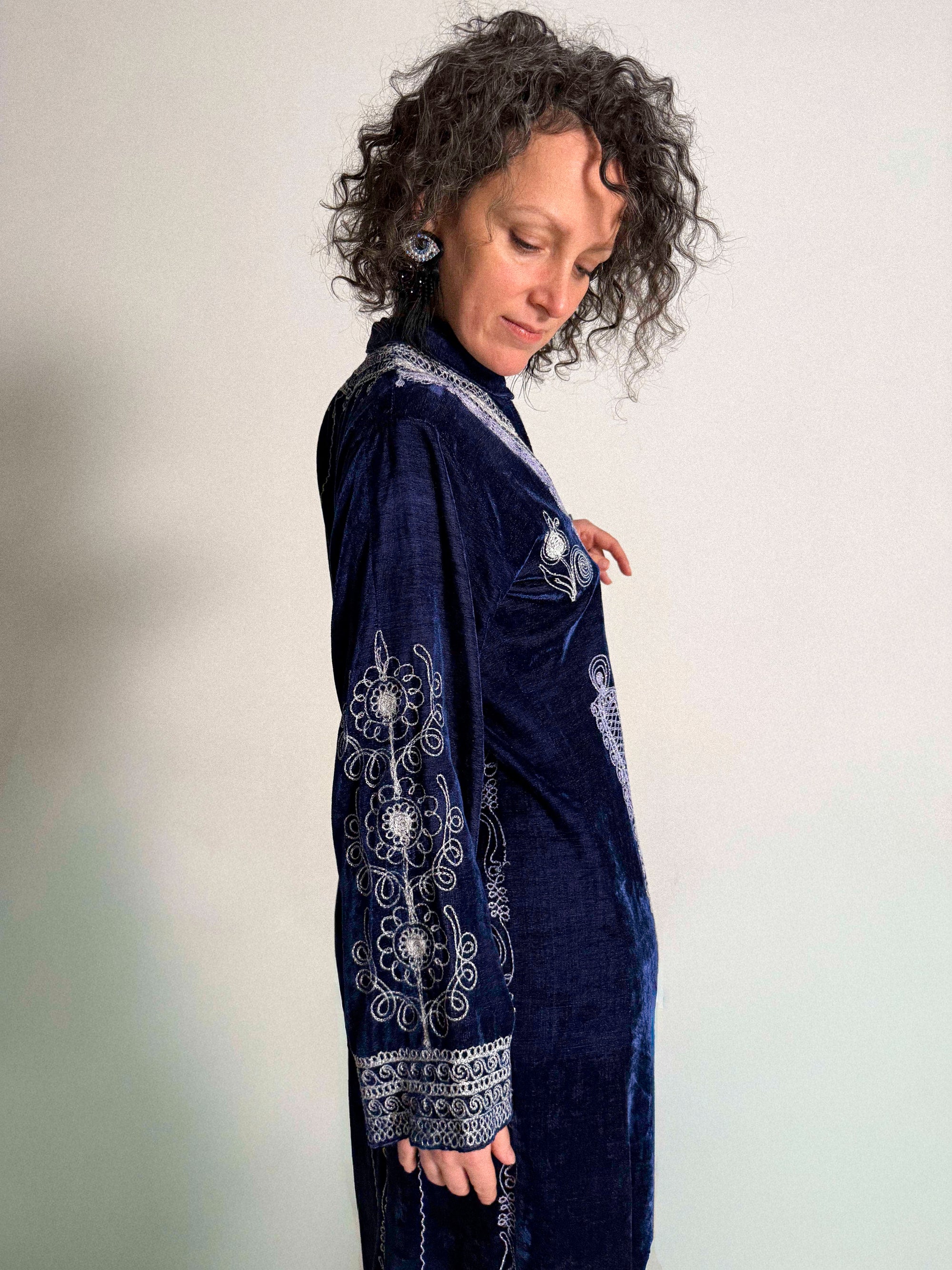 Blauer marokkanischer Samtkaftan aus den 1970er-Jahren