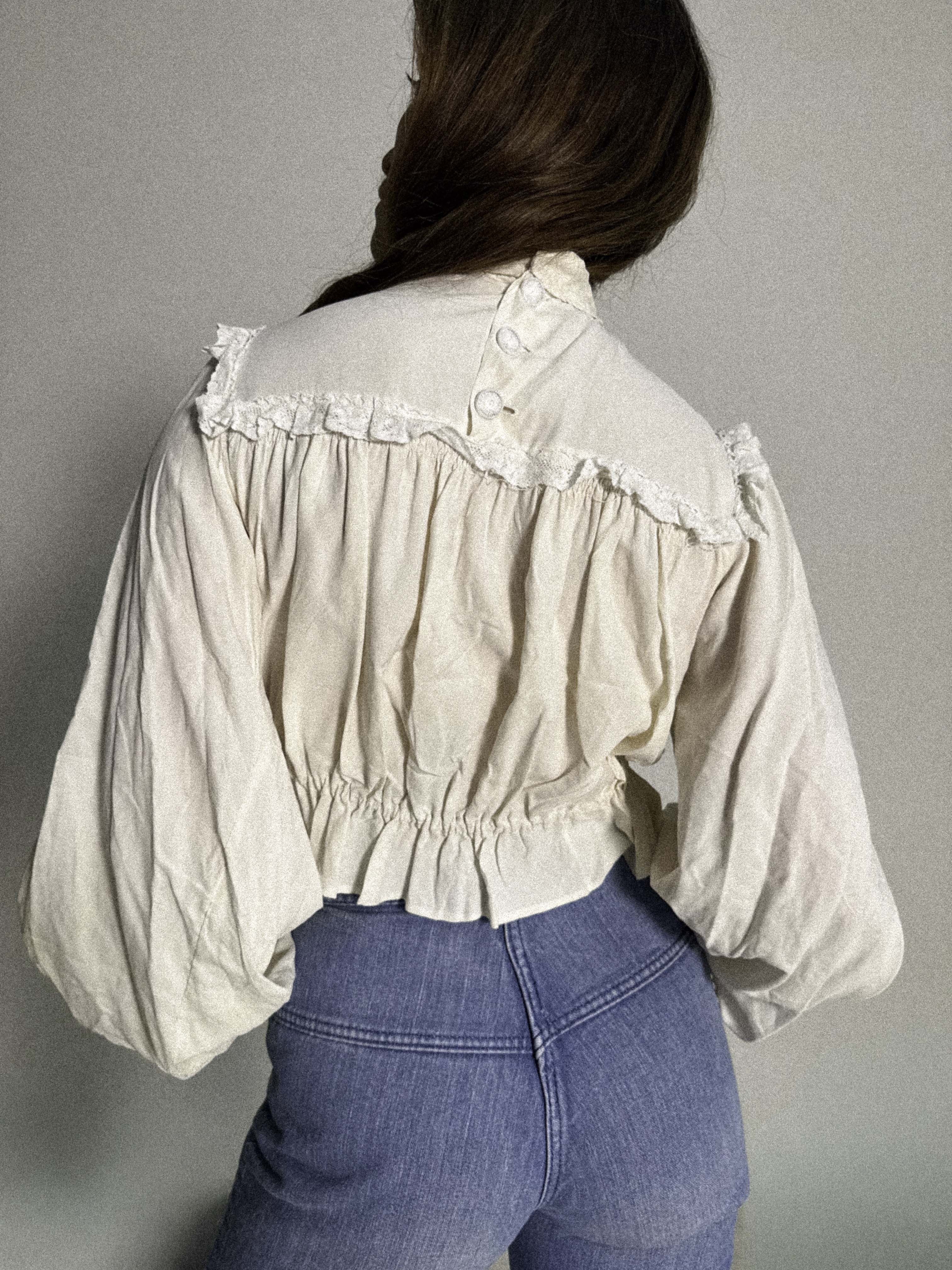 1930s Silk Blouse with Tie Neck and Softly Gathered Silhouette