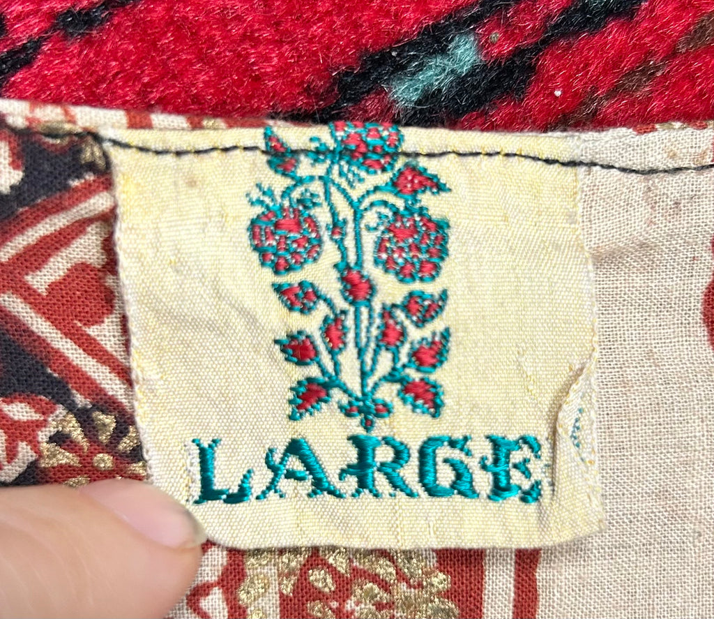 1970er Indisches Wickelkleid aus Baumwolle mit Blockprint  