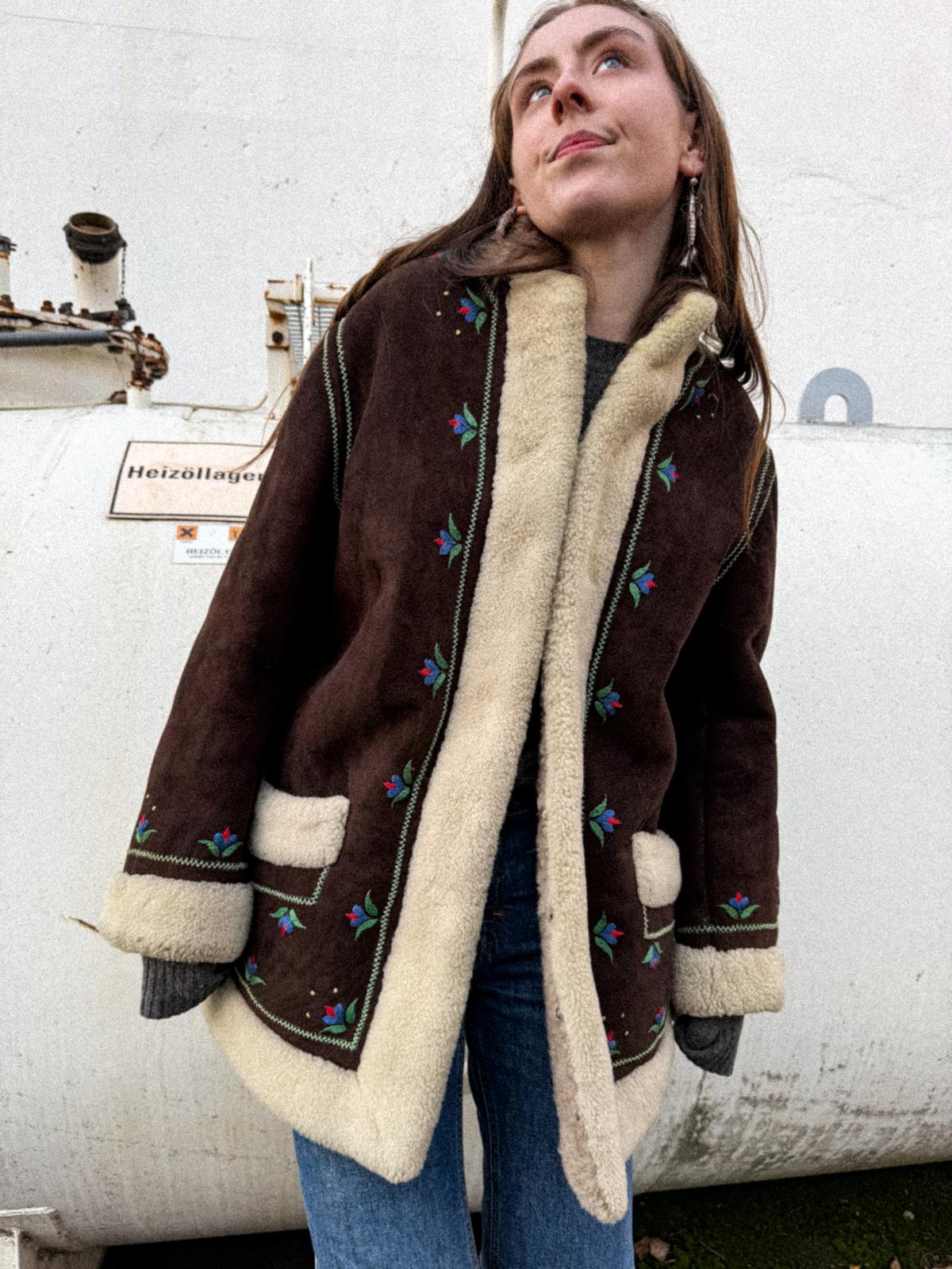 1970s Polish Embroidered Sheepskin Lammy Coat
