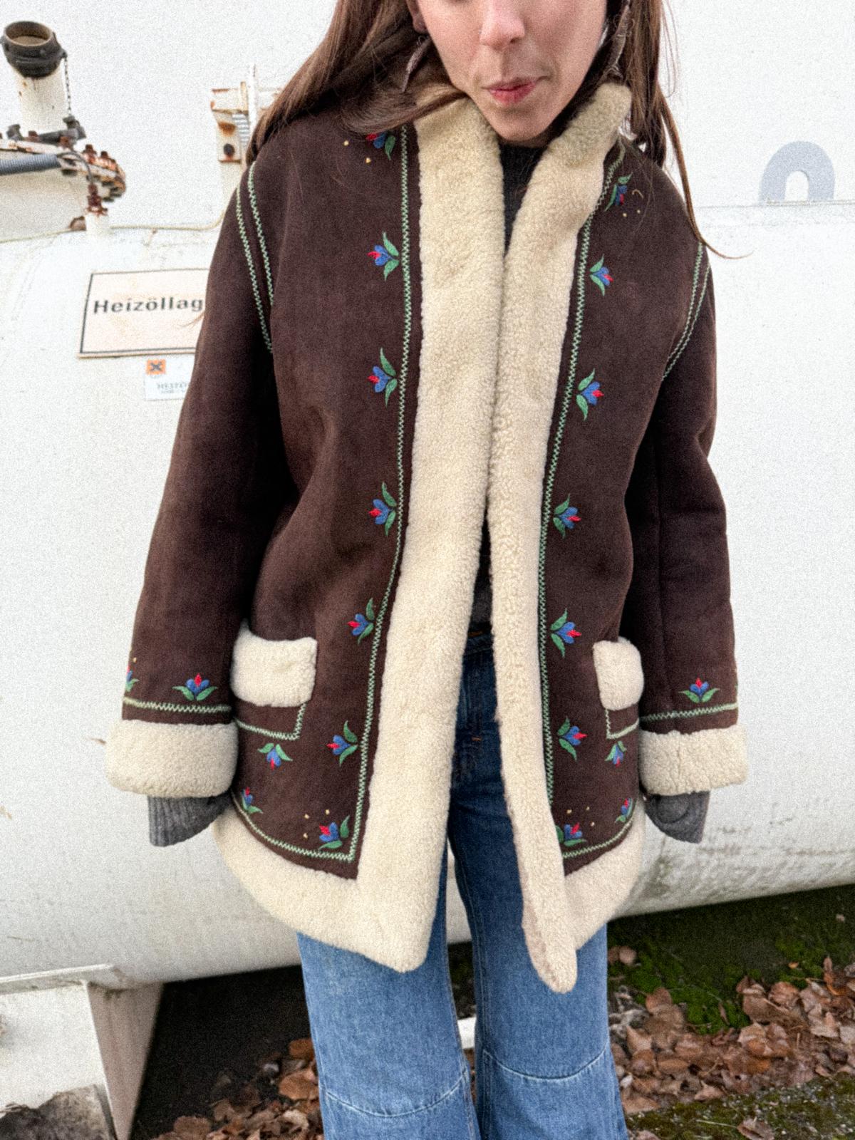 1970s Polish Embroidered Sheepskin Lammy Coat