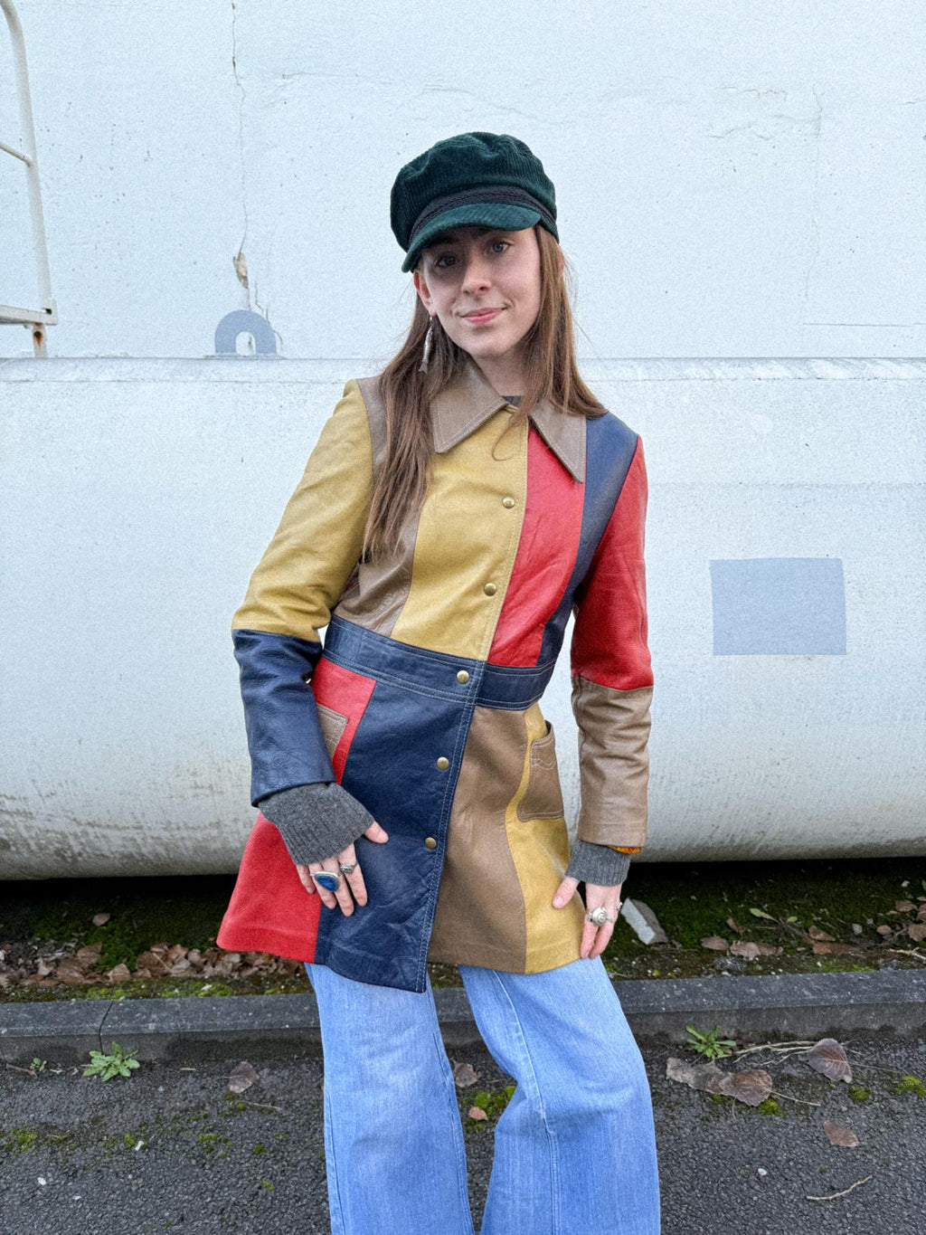 1960s / 70s Multicoloured Colourblock Leather Coat