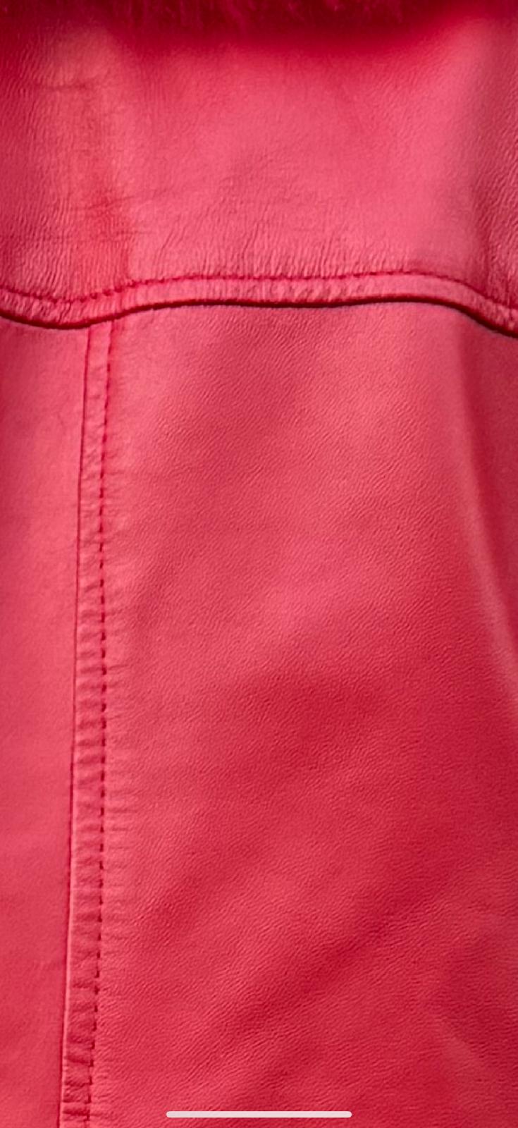 1970s Lipstick-Red Leather Light Coat with Plush Trim