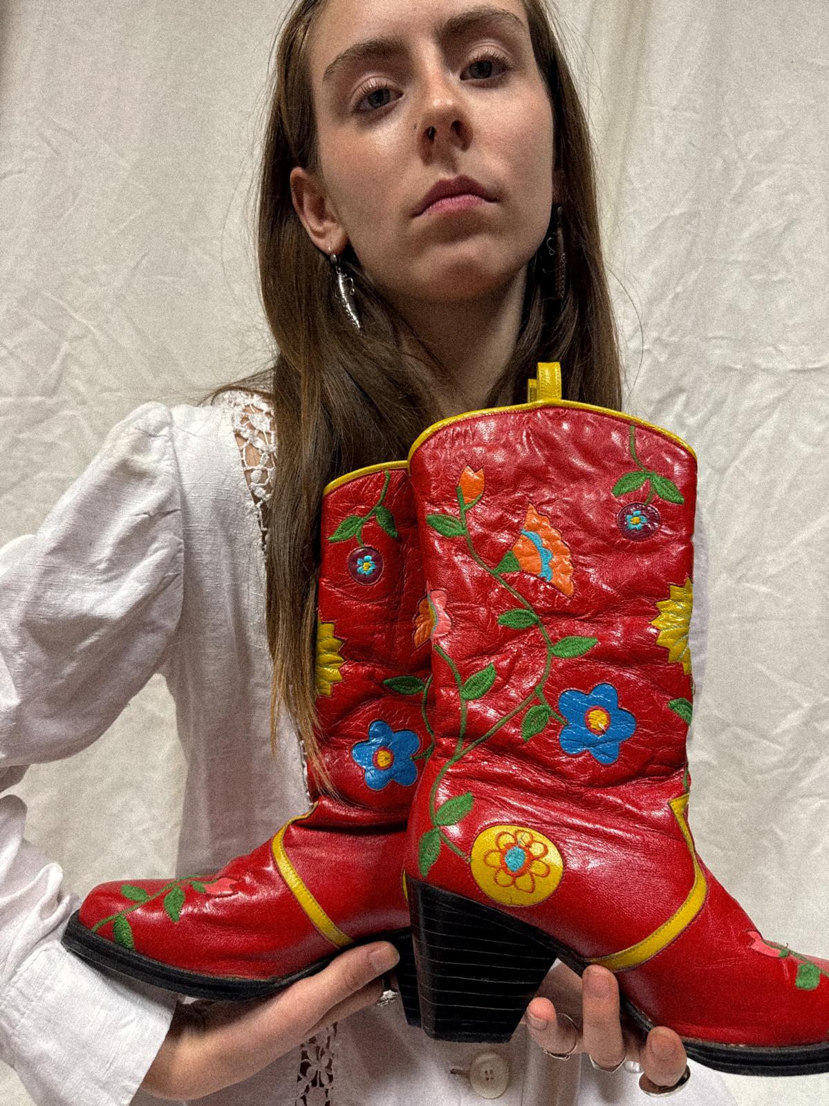 1960s Jerry Edouard for Saks Fifth Avenue Flower Power Inlay Go-Go Boots