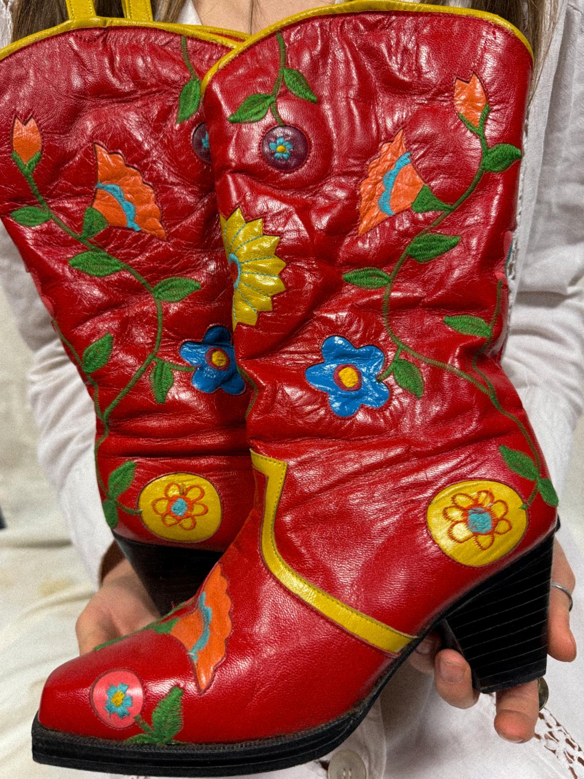 1960s Jerry Edouard for Saks Fifth Avenue Flower Power Inlay Go-Go Boots