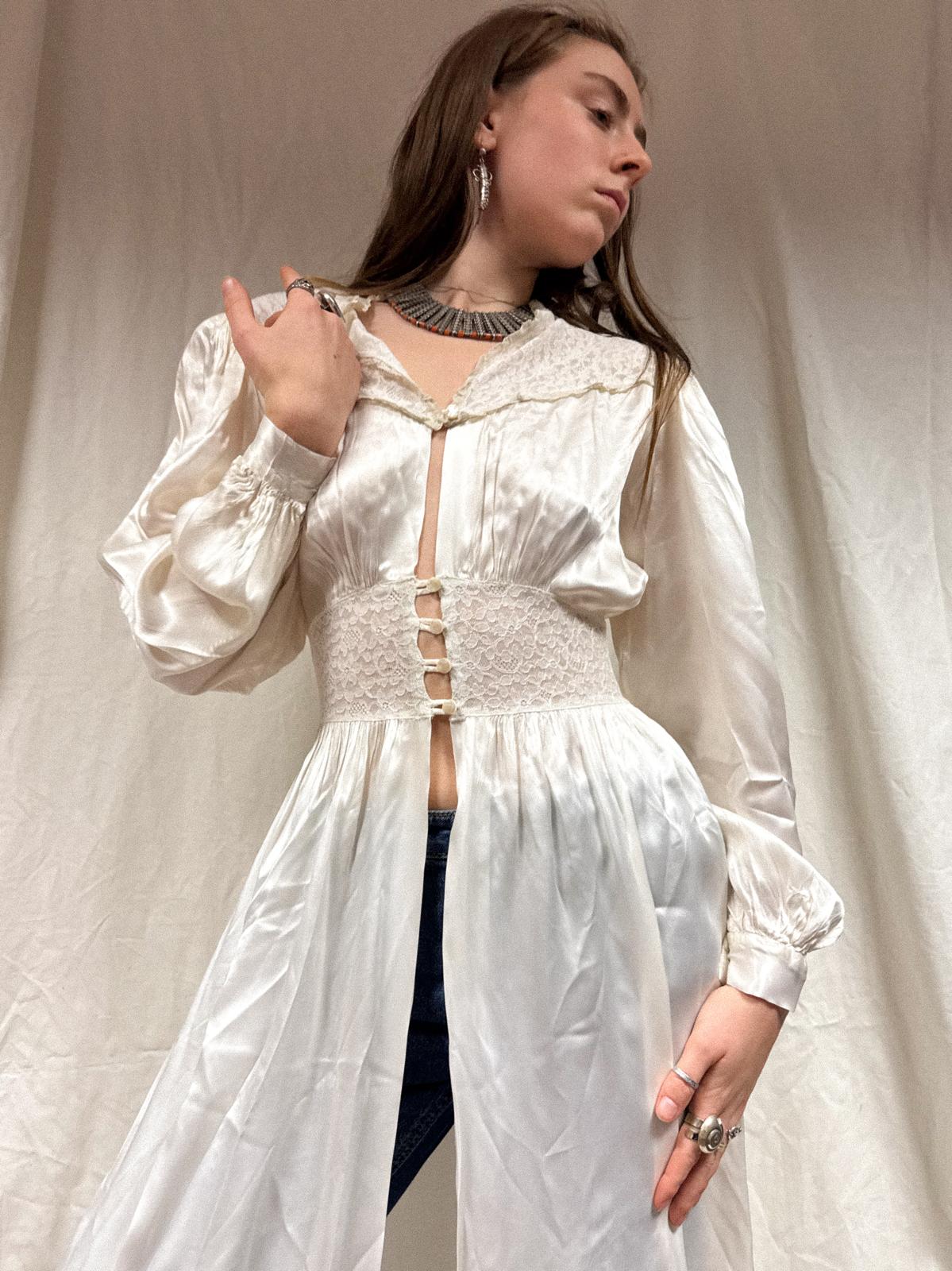 1930s Silk Satin and Lace Peignoir