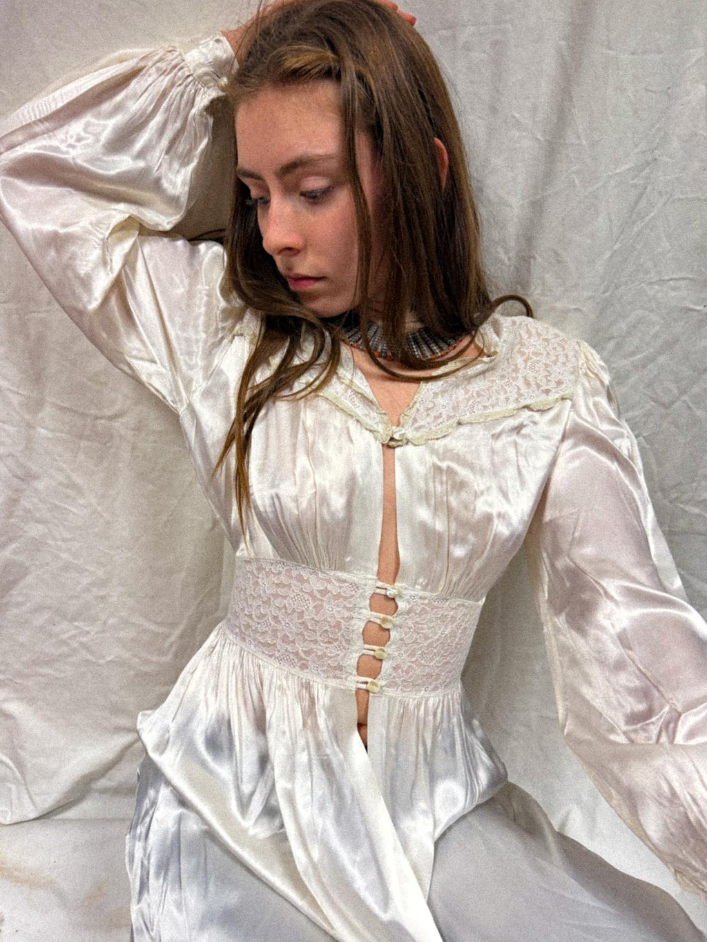 1930s Silk Satin and Lace Peignoir