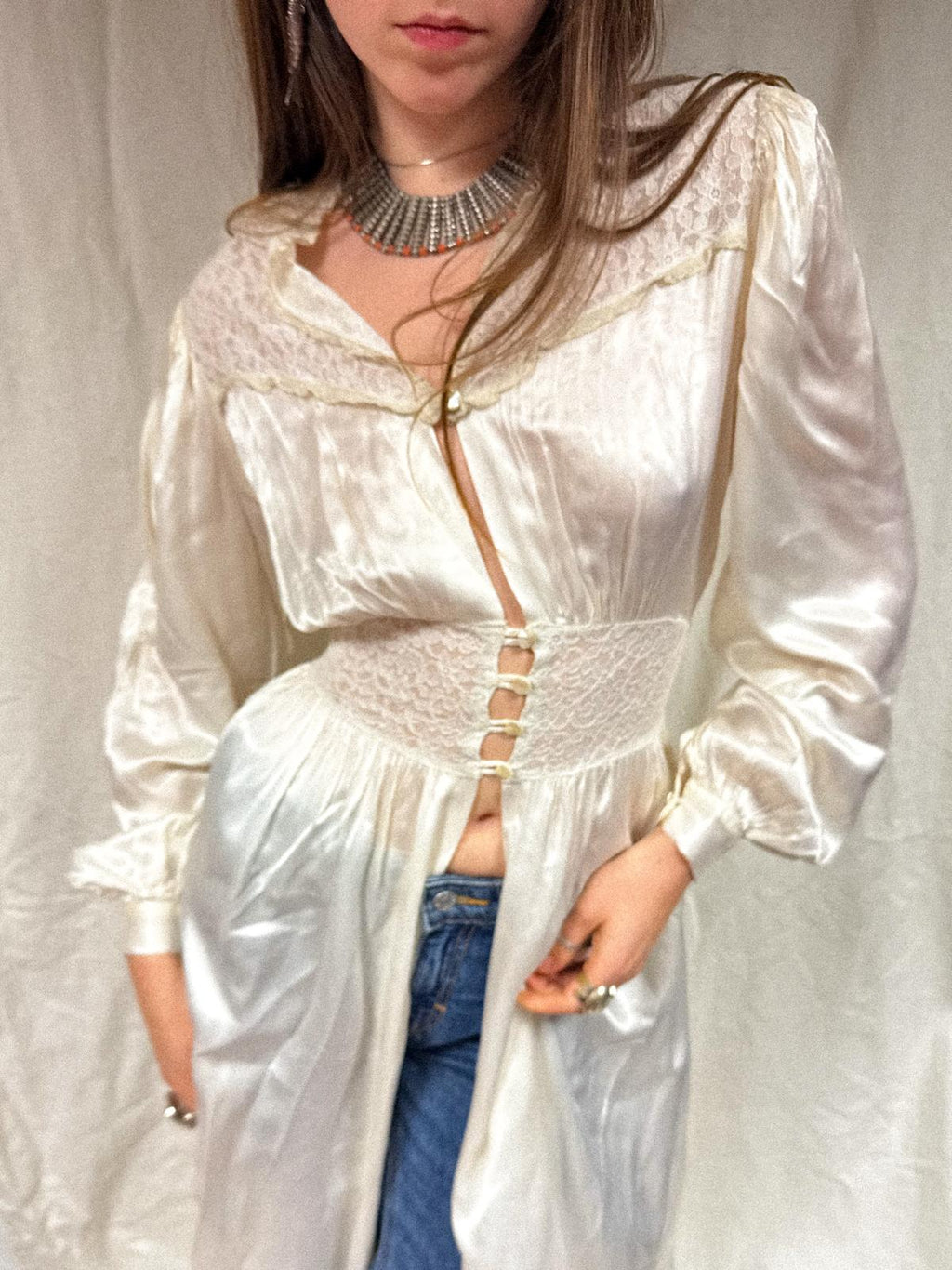 1930s Silk Satin and Lace Peignoir