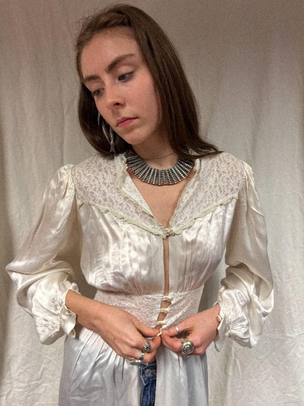 1930s Silk Satin and Lace Peignoir