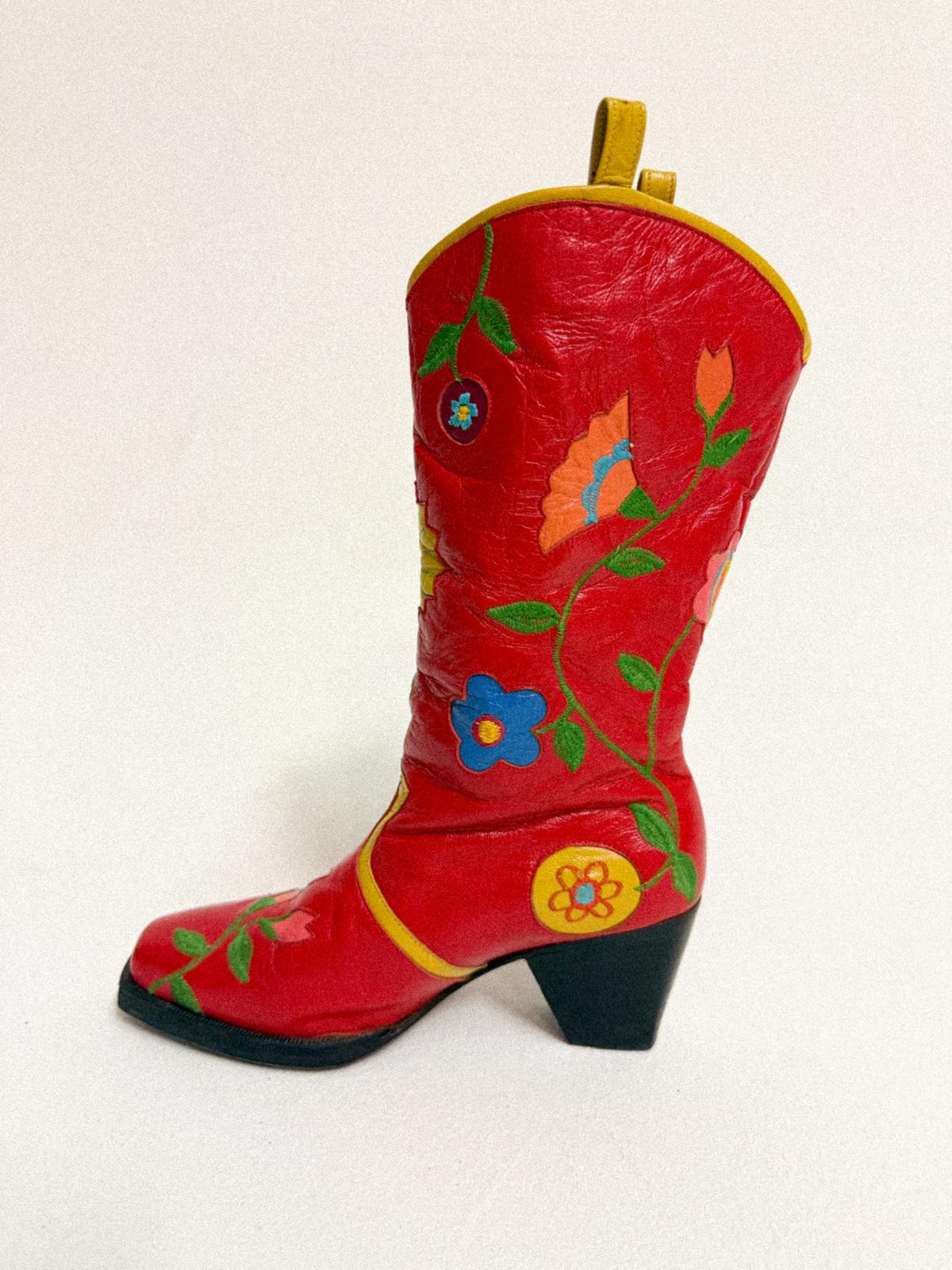 1960s Jerry Edouard for Saks Fifth Avenue Flower Power Inlay Go-Go Boots