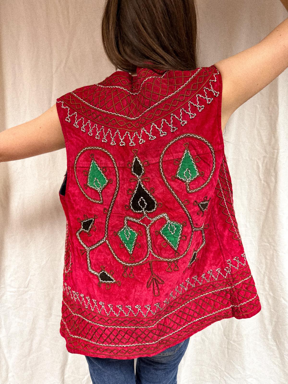 1960s Afghan Chain-Stitched Embroidered Long Vest