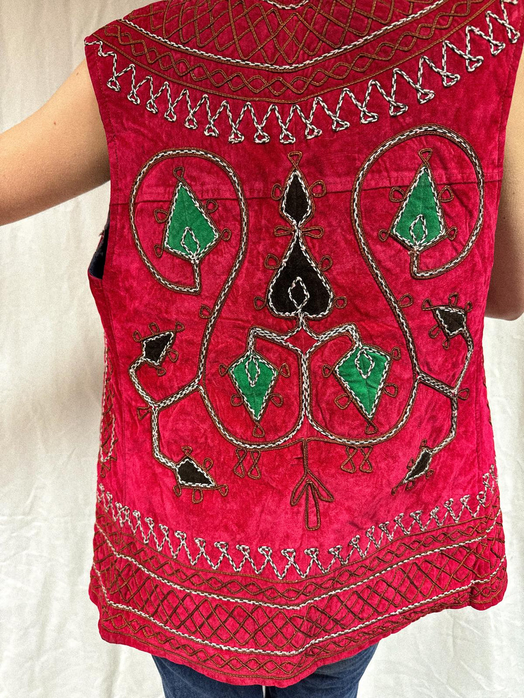 1960s Afghan Chain-Stitched Embroidered Long Vest