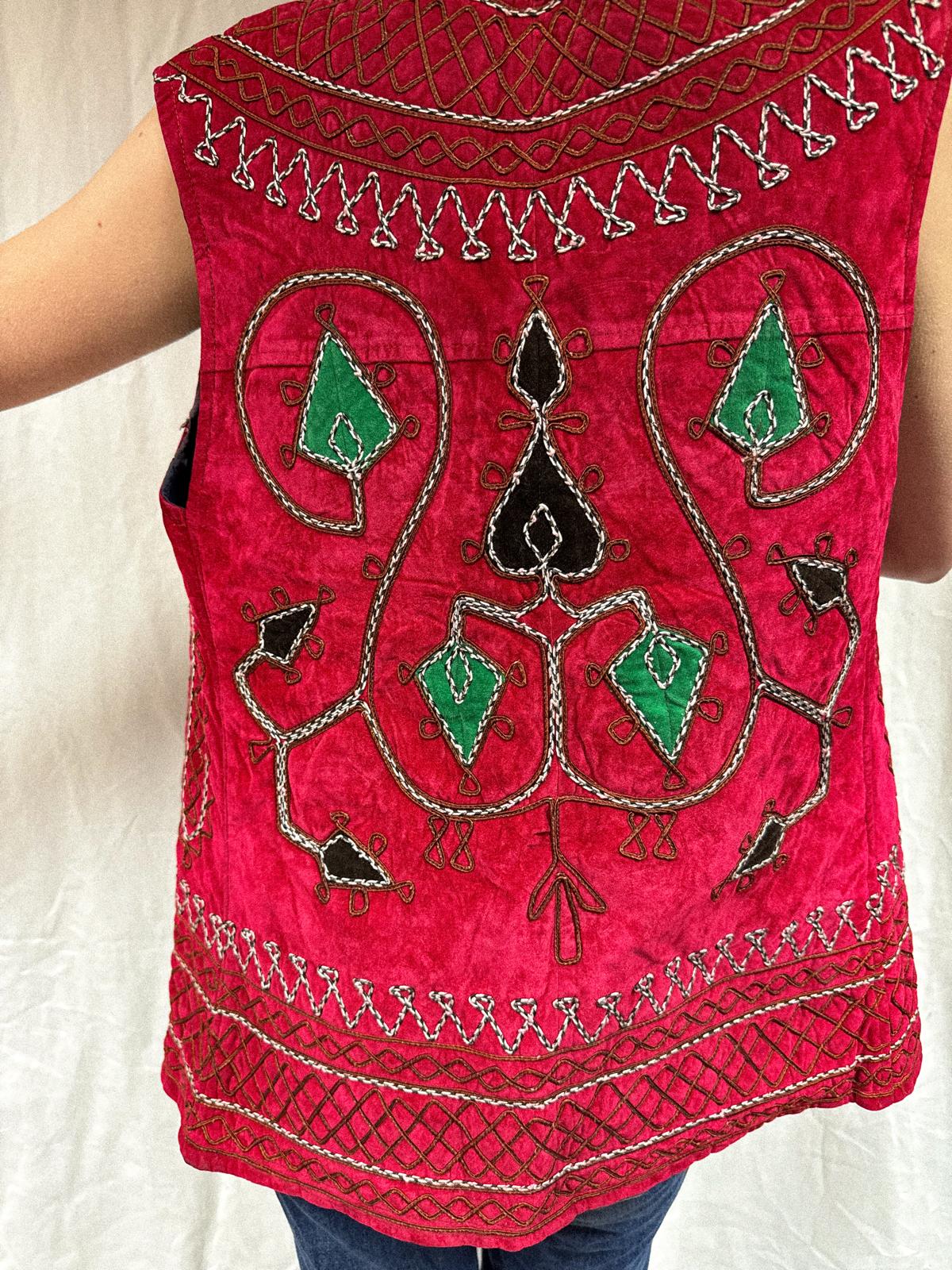 1960s Afghan Chain-Stitched Embroidered Long Vest