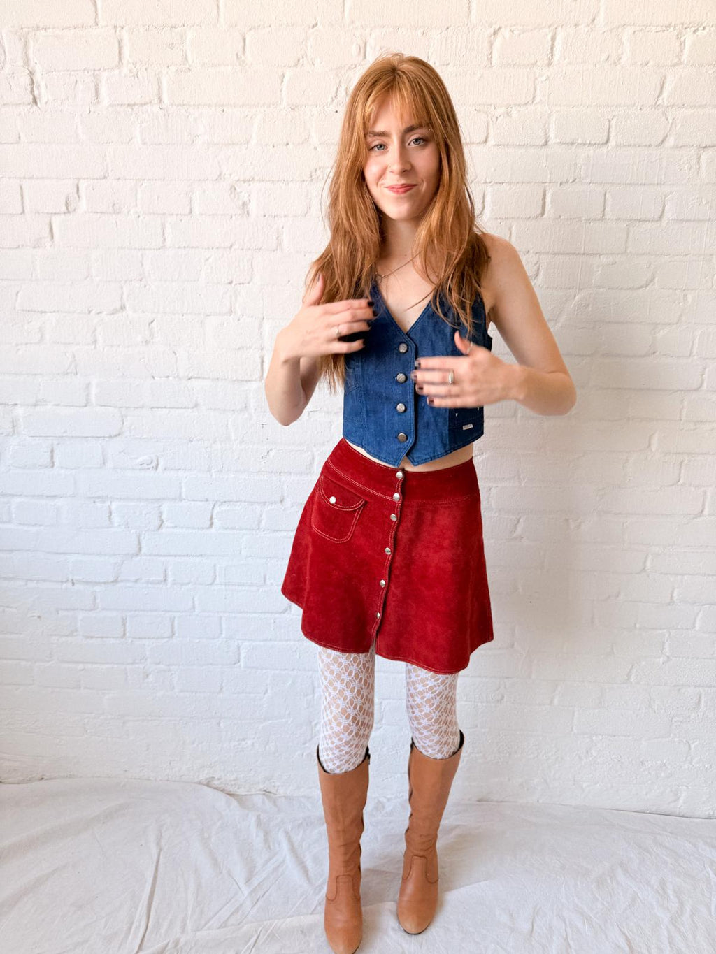 1970s Red Suede A-Line Mini Skirt