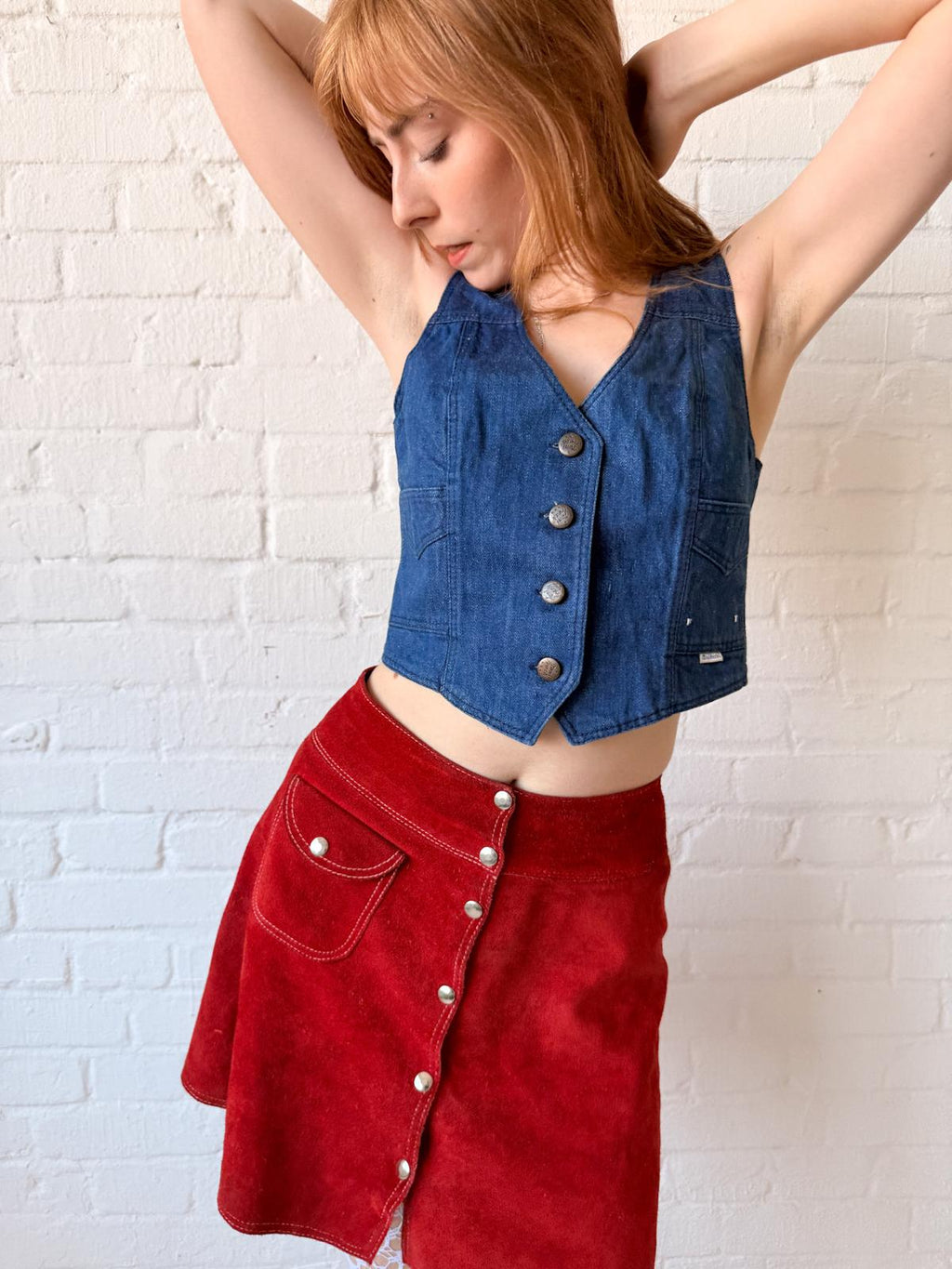 1970s Red Suede A-Line Mini Skirt