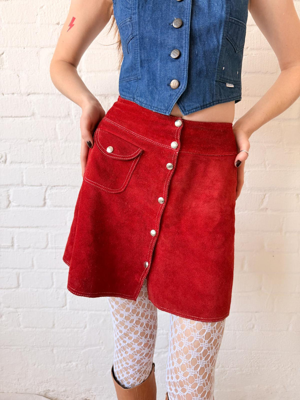 1970s Red Suede A-Line Mini Skirt