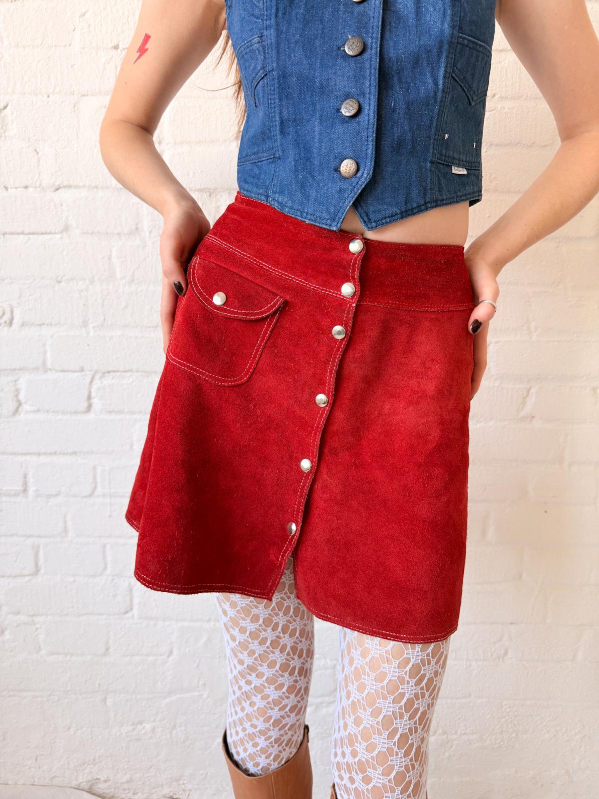 1970s Red Suede A-Line Mini Skirt