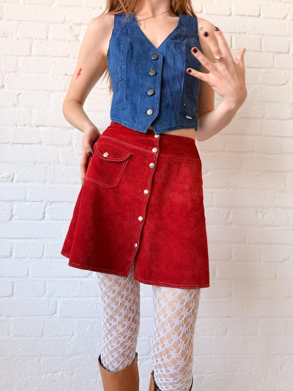 1970s Red Suede A-Line Mini Skirt