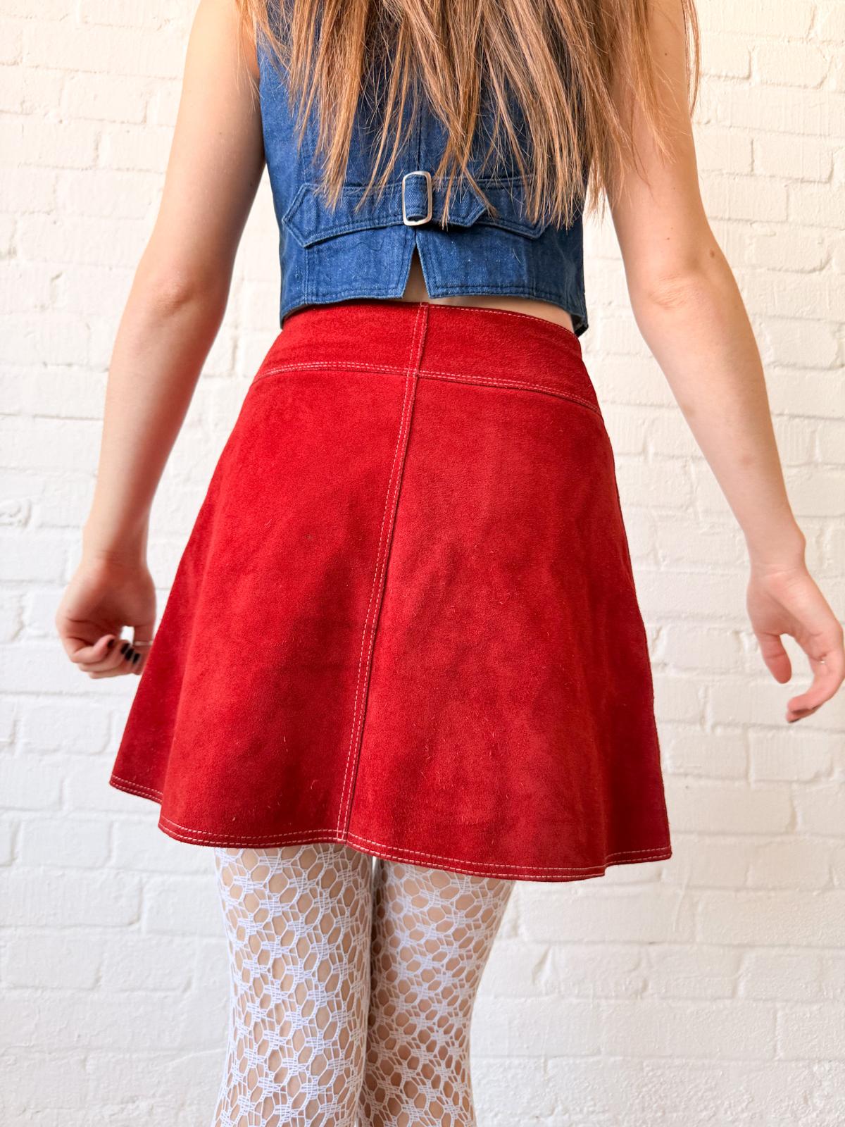 1970s Red Suede A-Line Mini Skirt