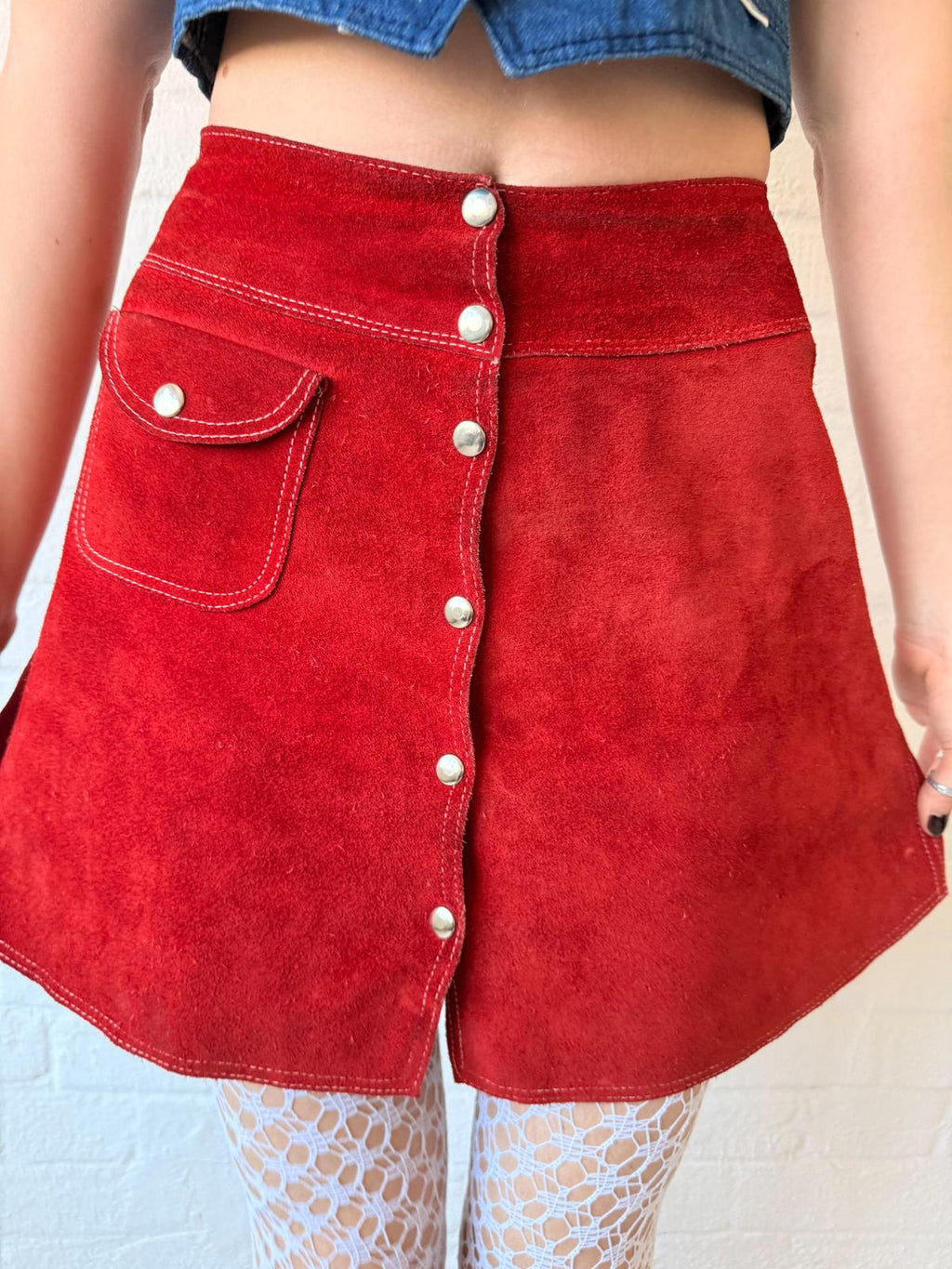 1970s Red Suede A-Line Mini Skirt