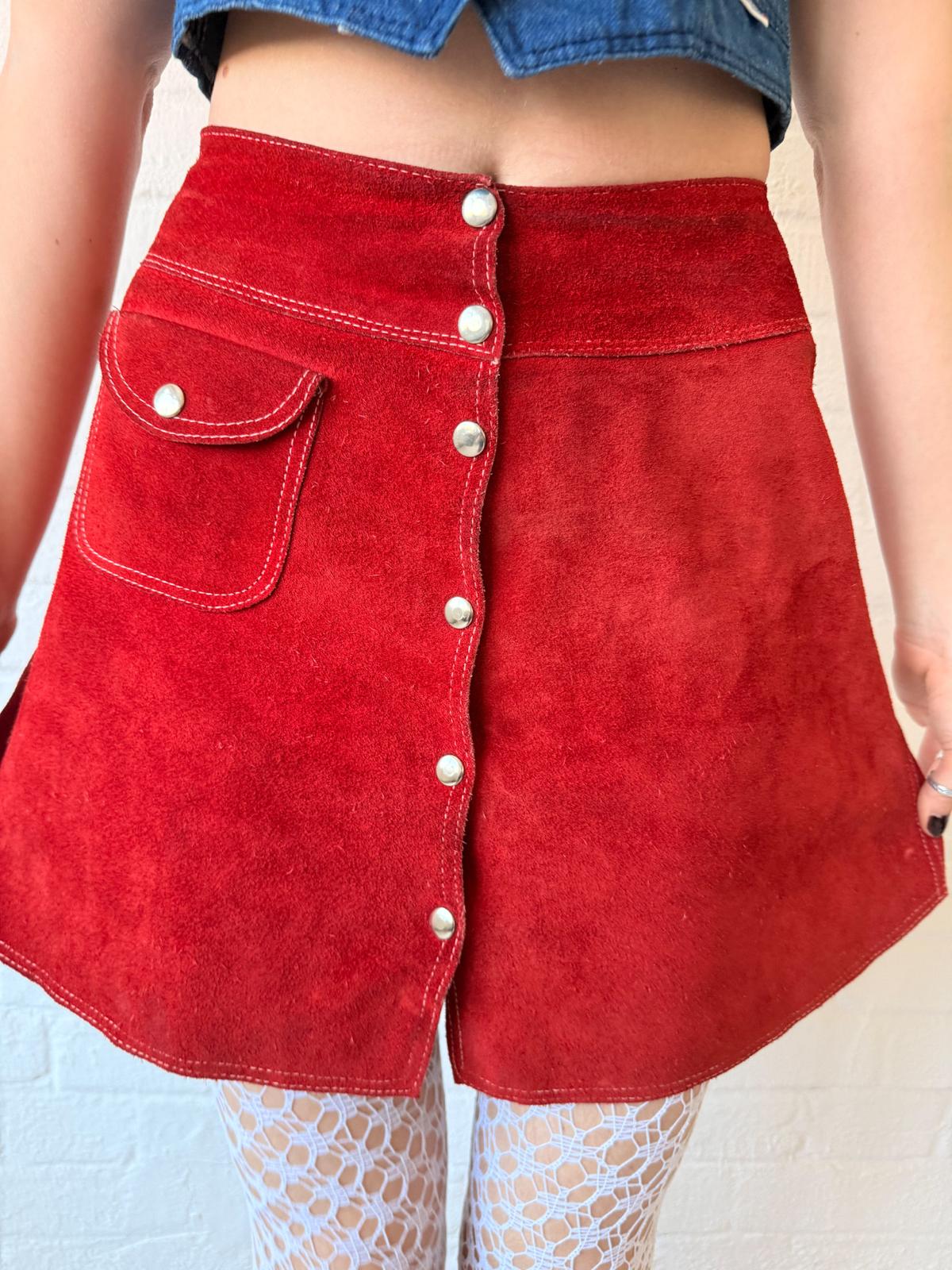 1970s Red Suede A-Line Mini Skirt