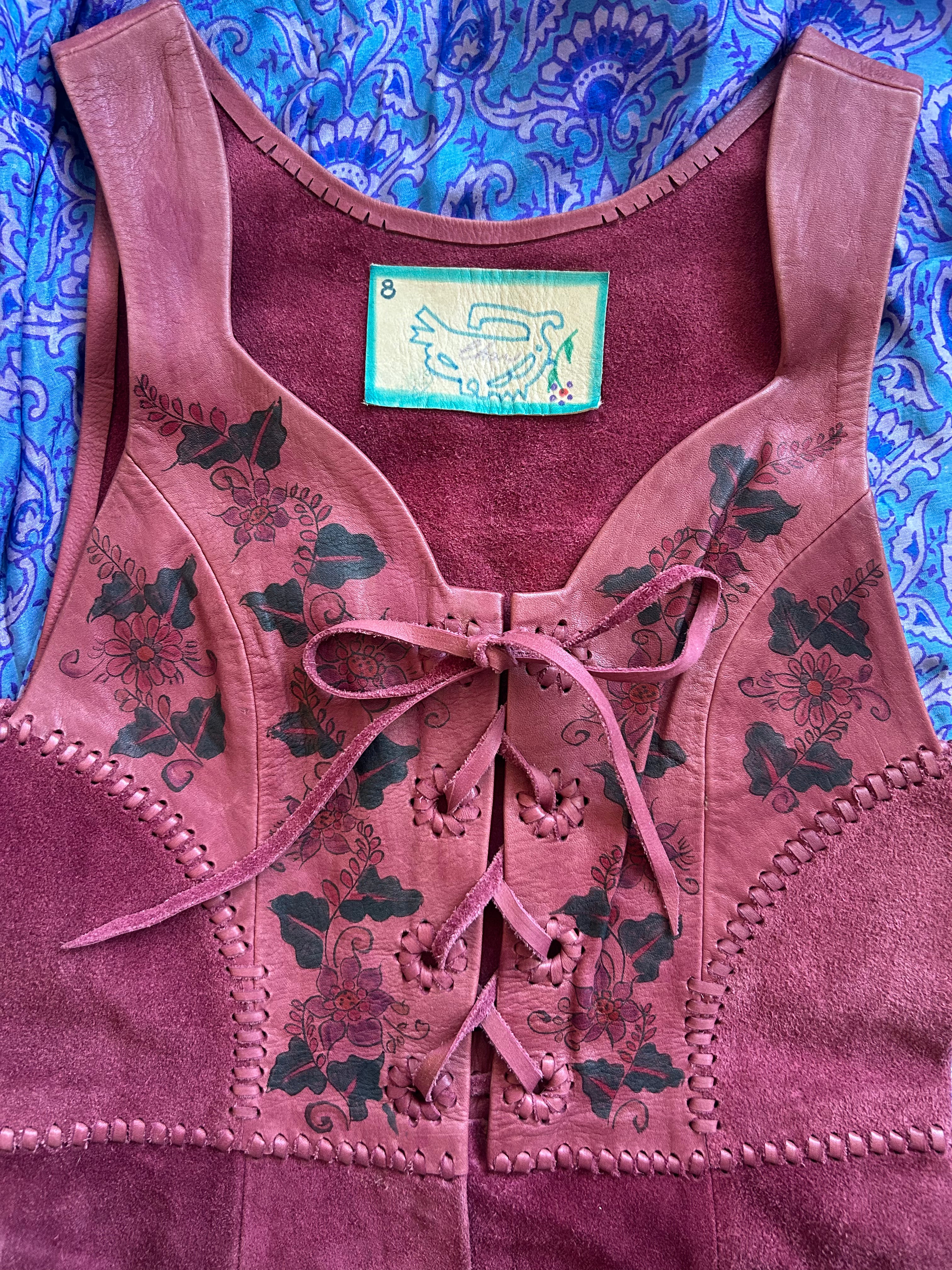 RESERVED FOR LORNA: PLEASE LEAVE FOR LORNA. Char Handpainted Raspberry Suede Tunic Vest