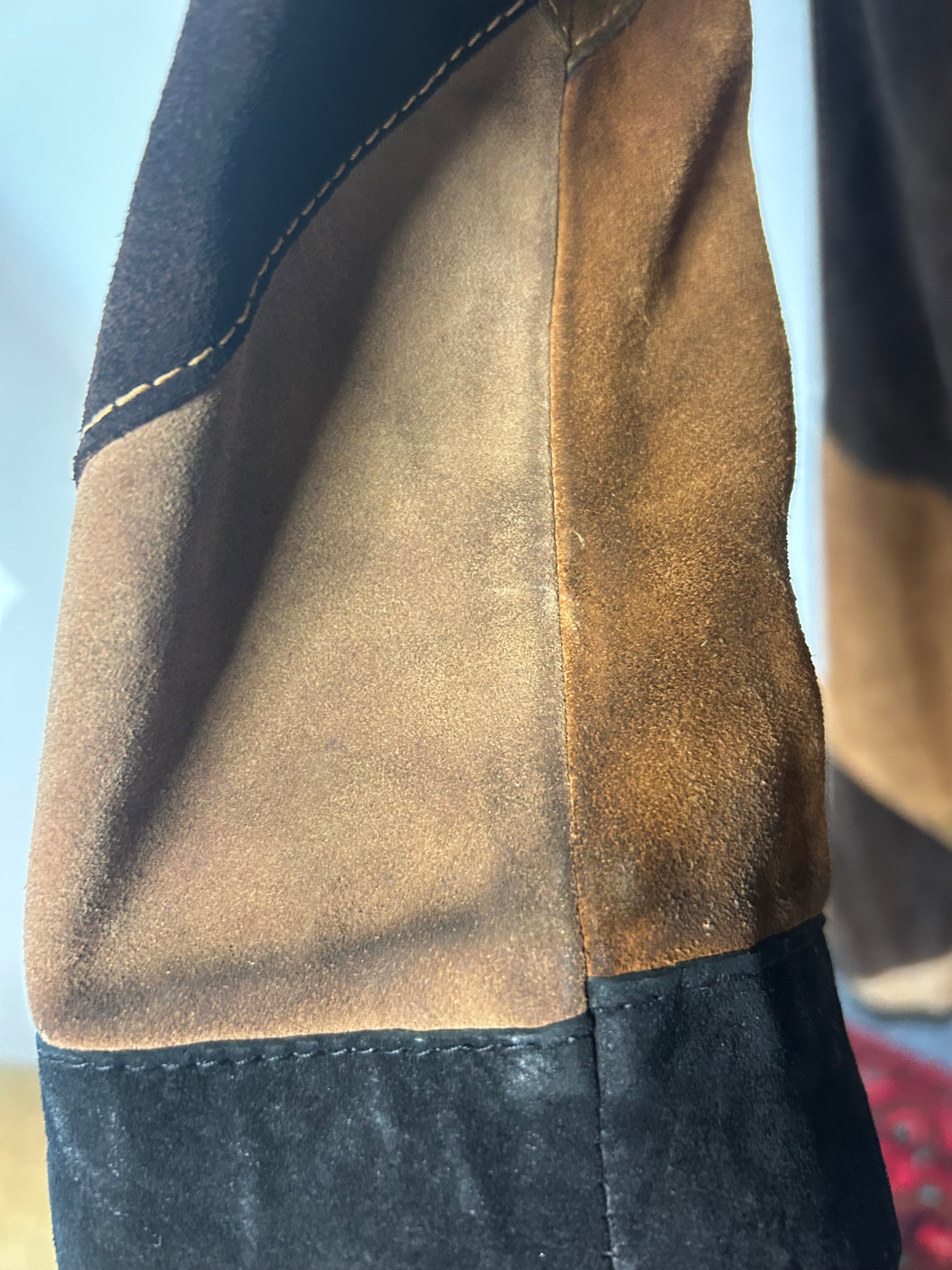 1970s Long Patchwork Suede Coat