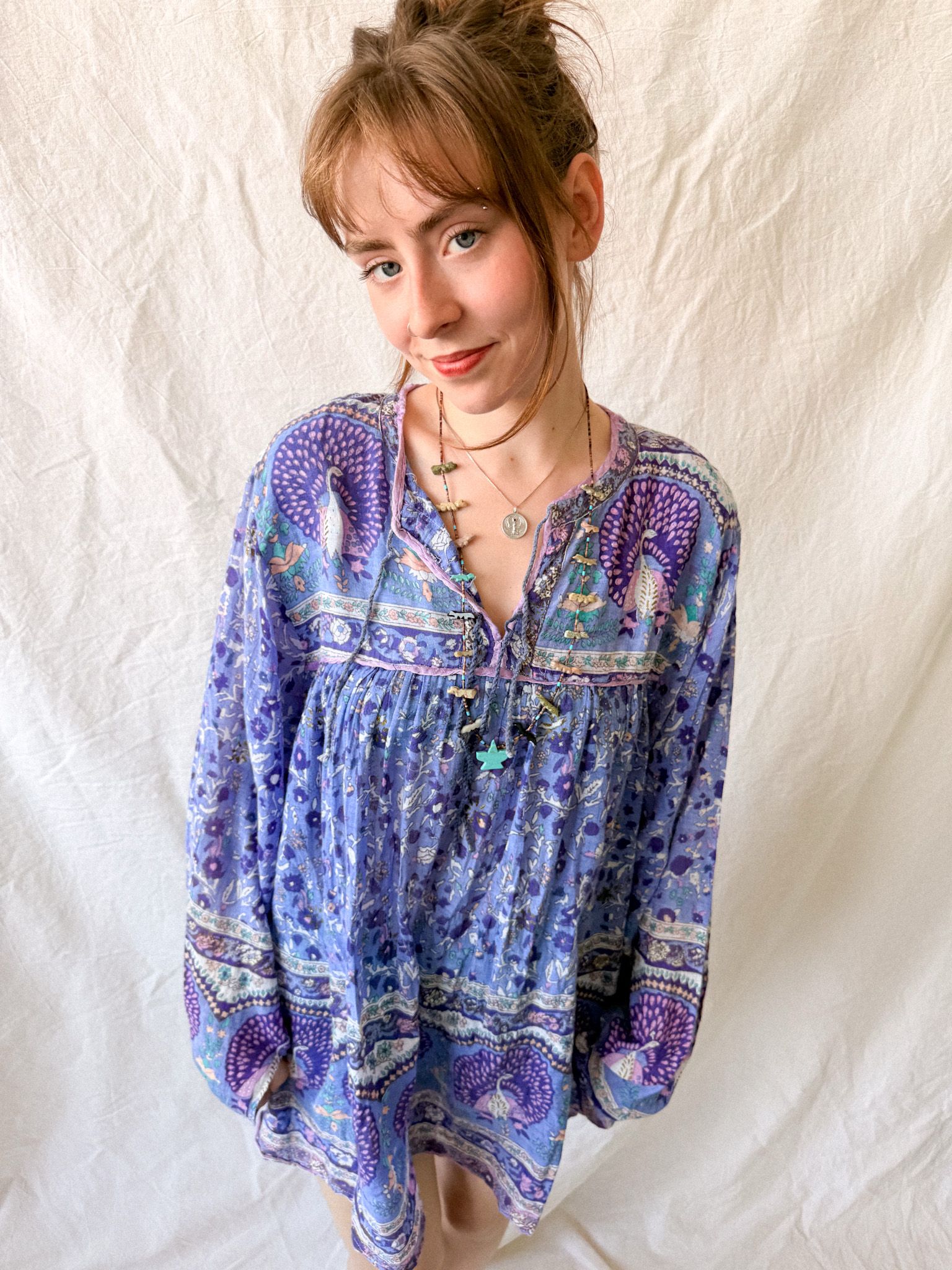 1970s Indian Cotton Gauze Peacock Tunic Dress – Sehnsucht Collection