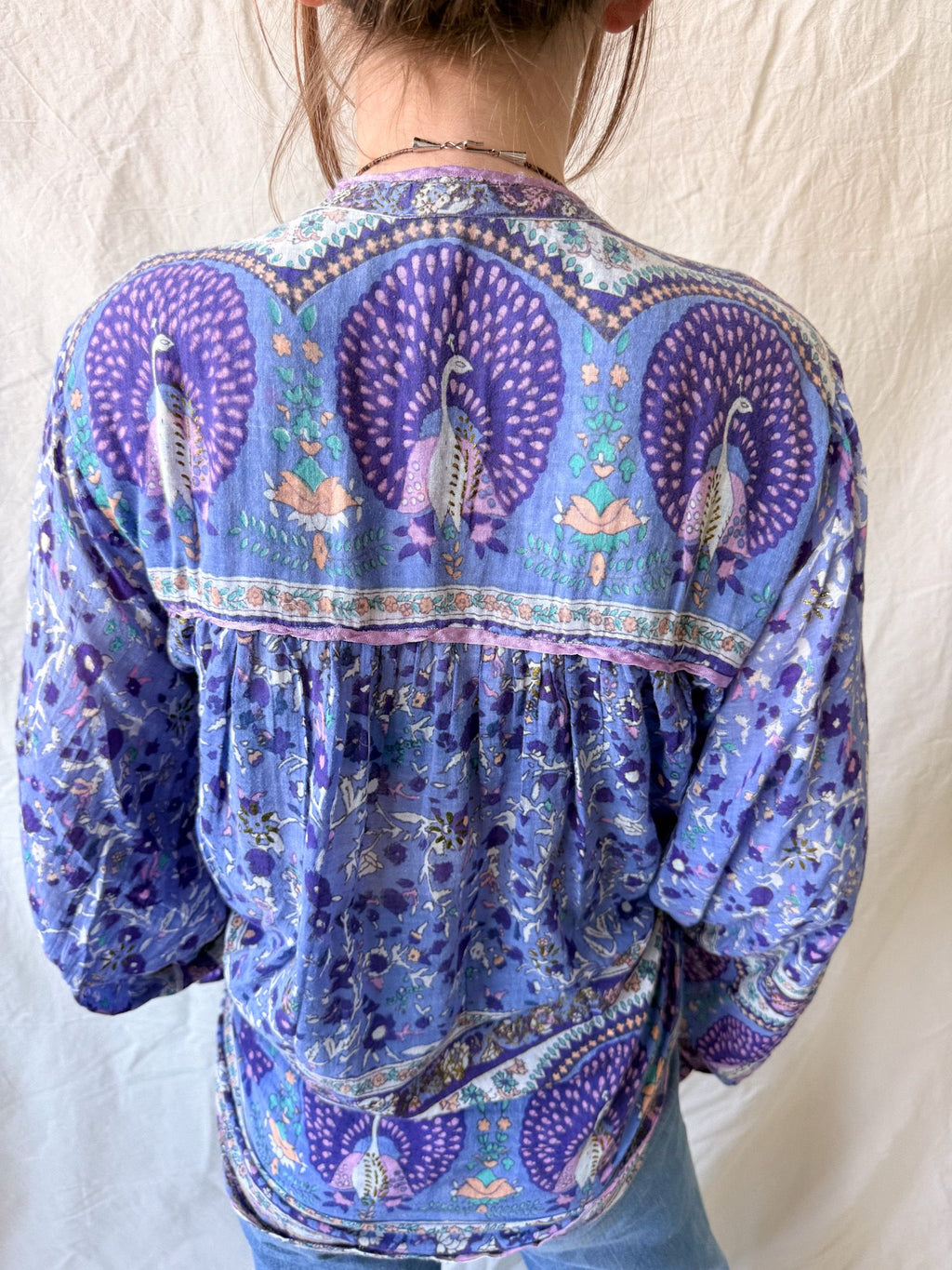 1970s Indian Cotton Gauze Peacock Tunic Dress