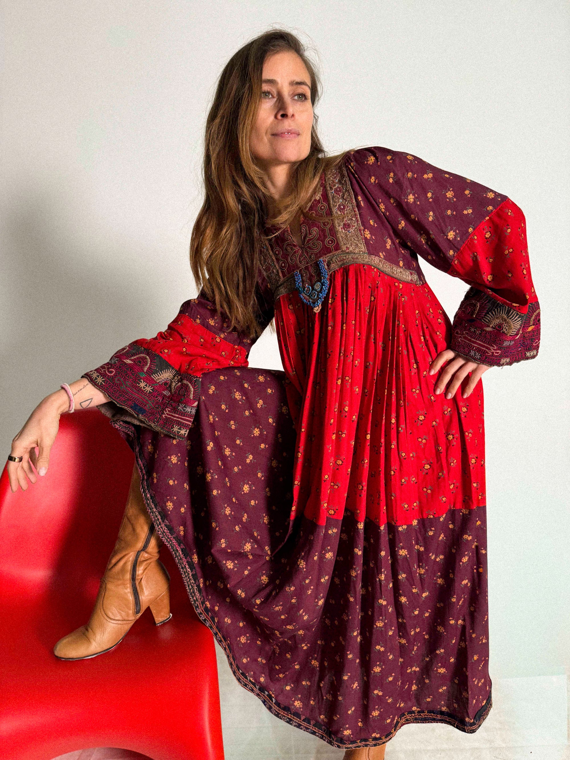 1970s Red Afghan Kuchi Dress