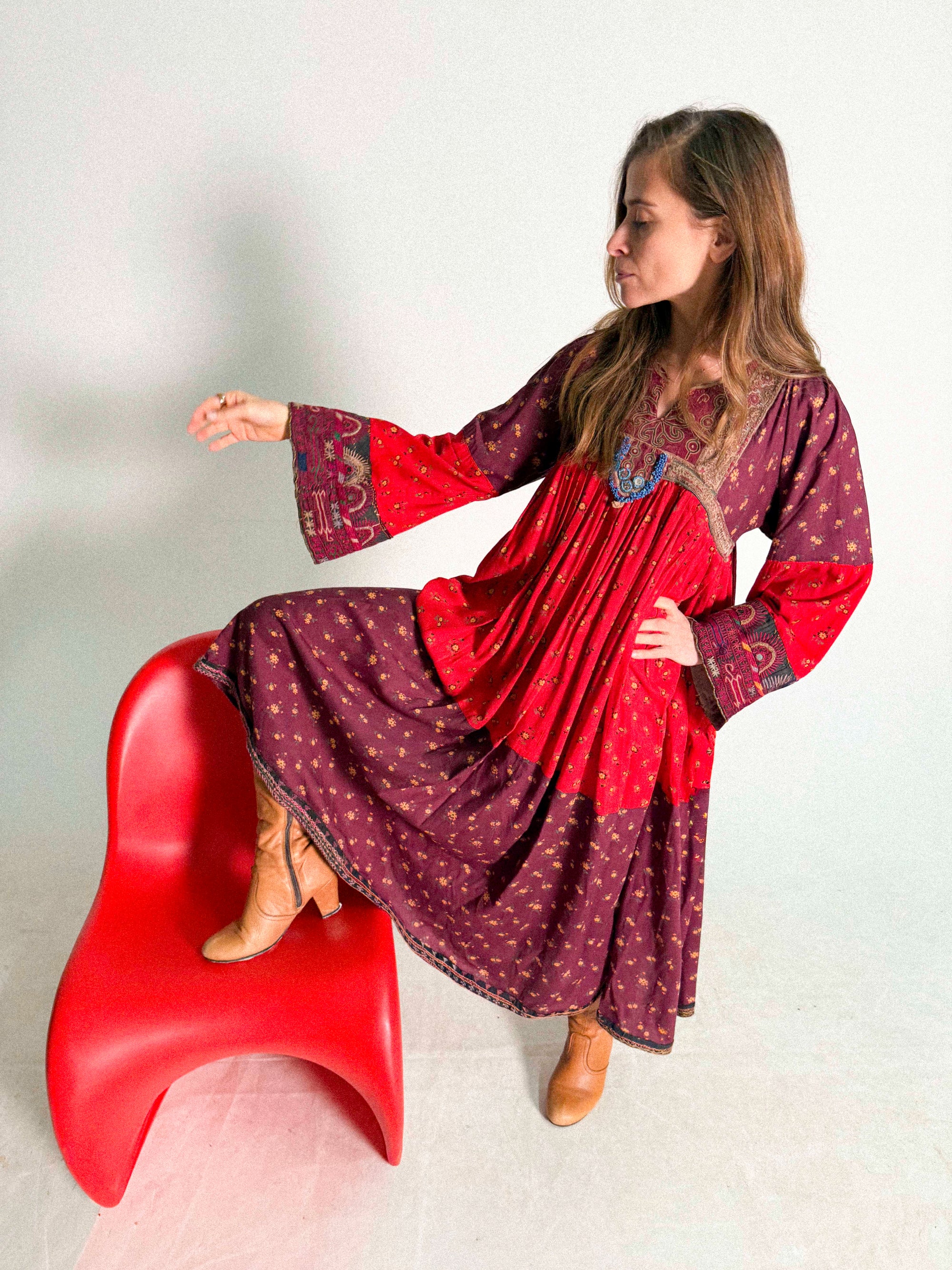 1970s Red Afghan Kuchi Dress
