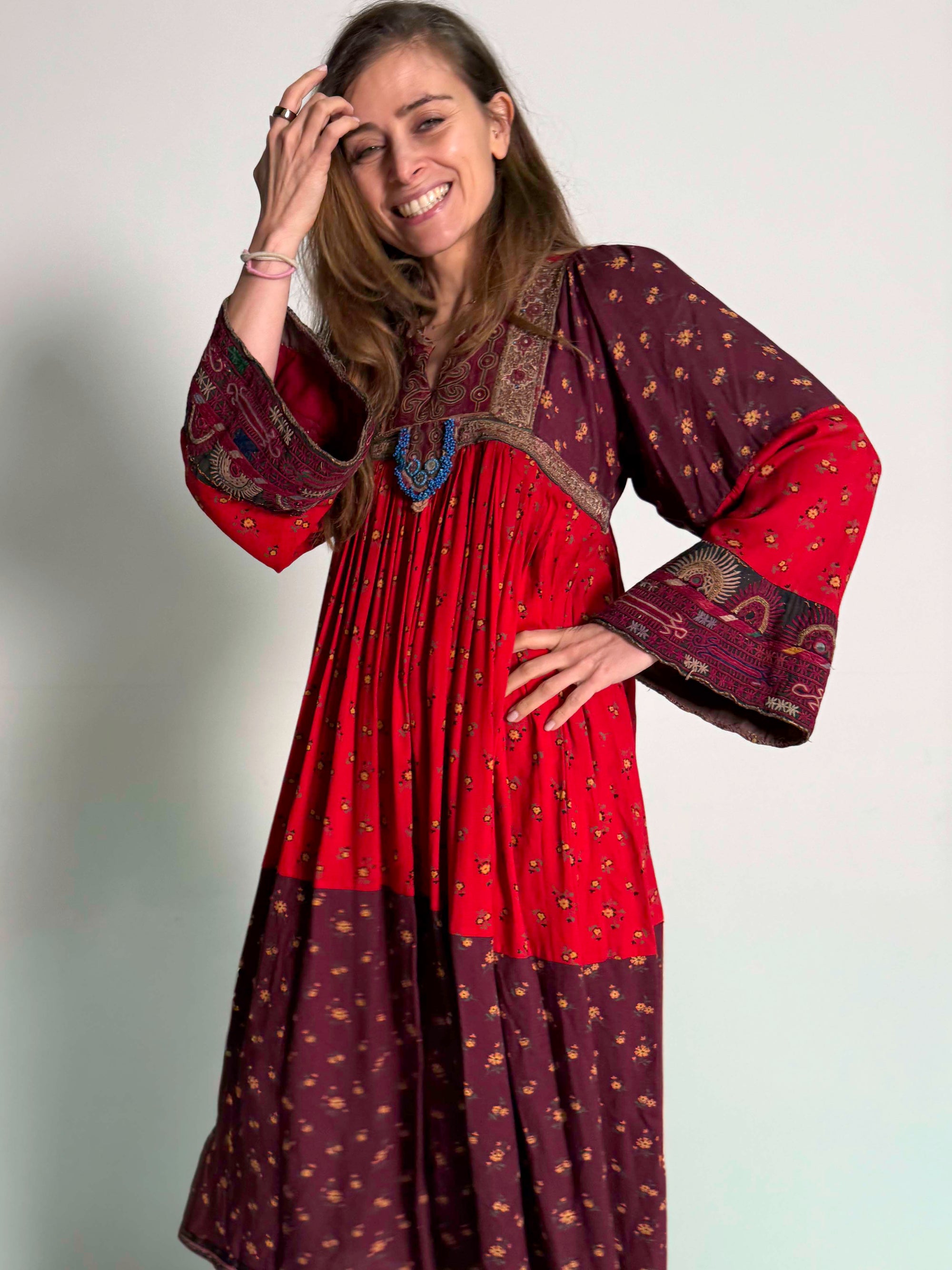 1970s Red Afghan Kuchi Dress