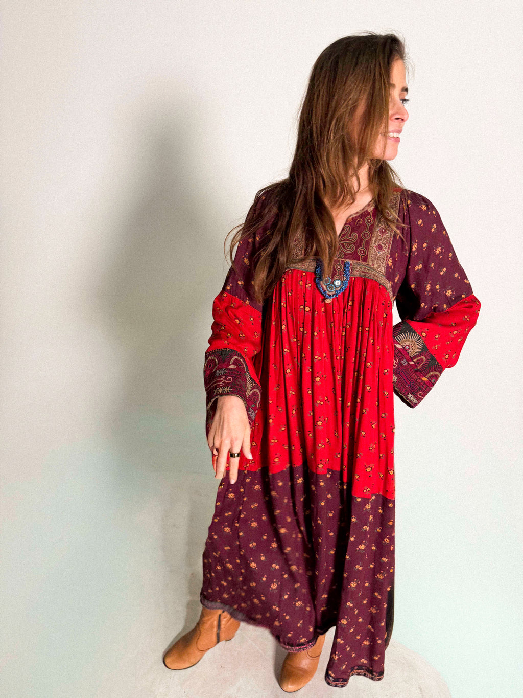 1970s Red Afghan Kuchi Dress